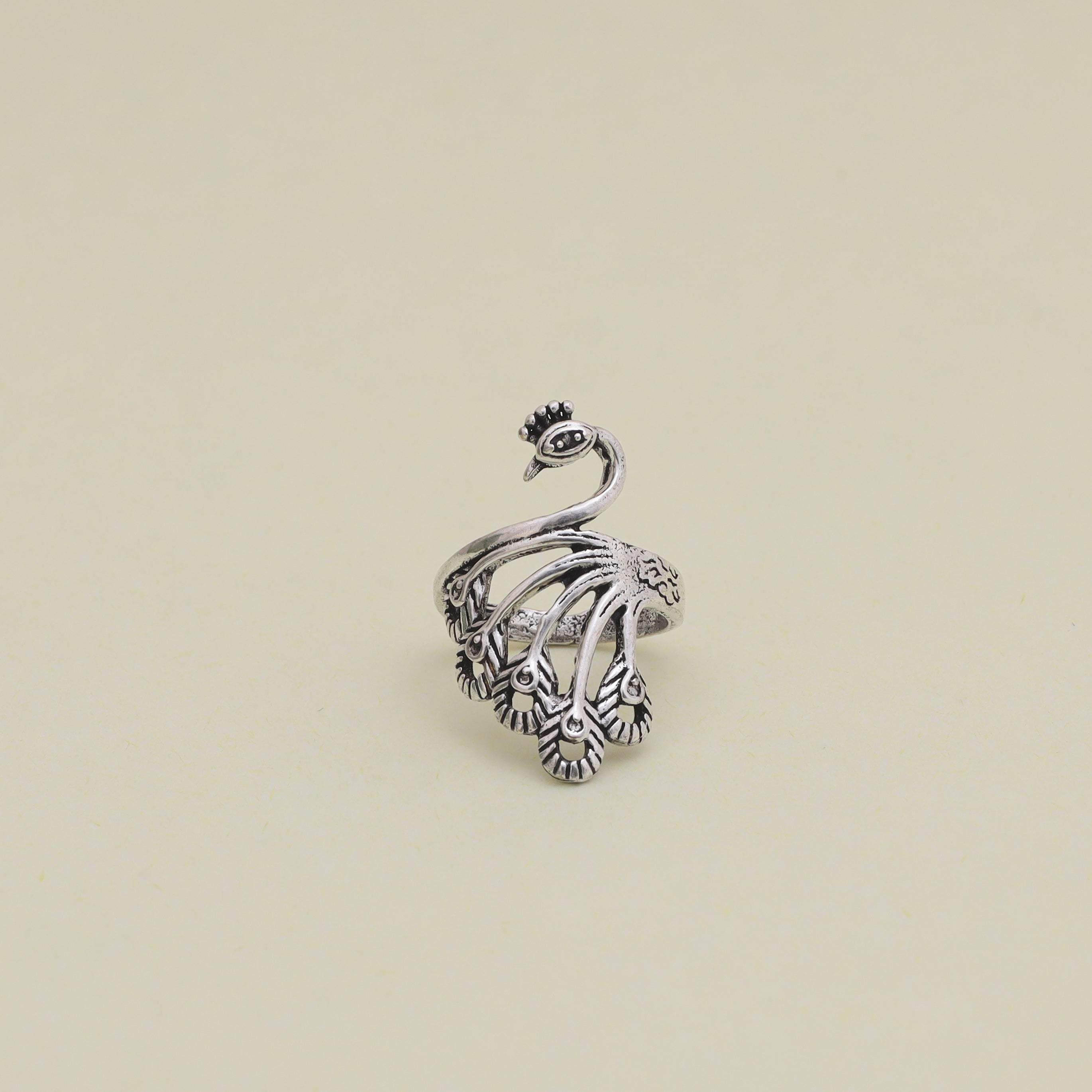 Peacock Ring, Handmade, Oxidized Metal, Intricate Design