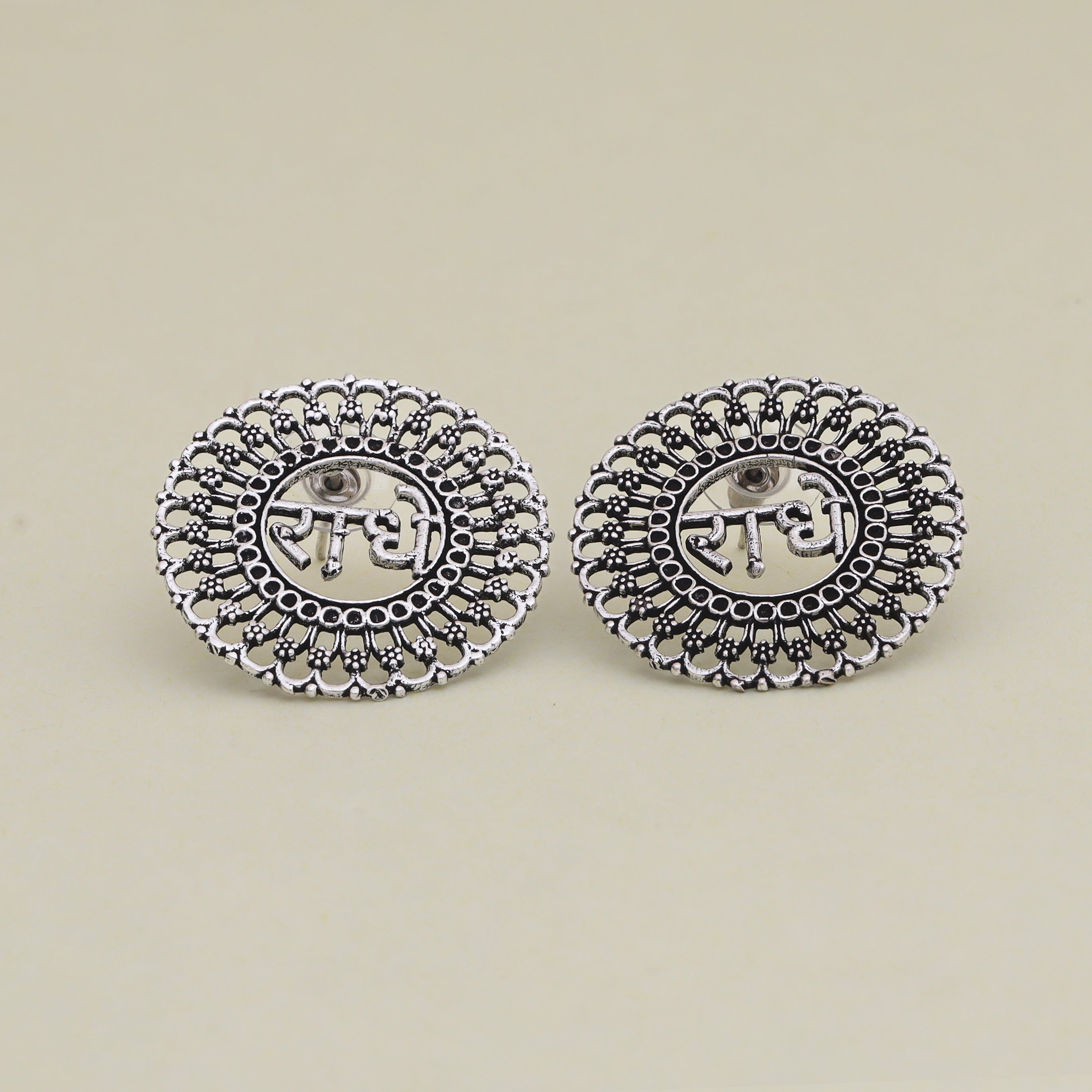 Radhe Oxidized Metal Earrings, Intricate Floral Design