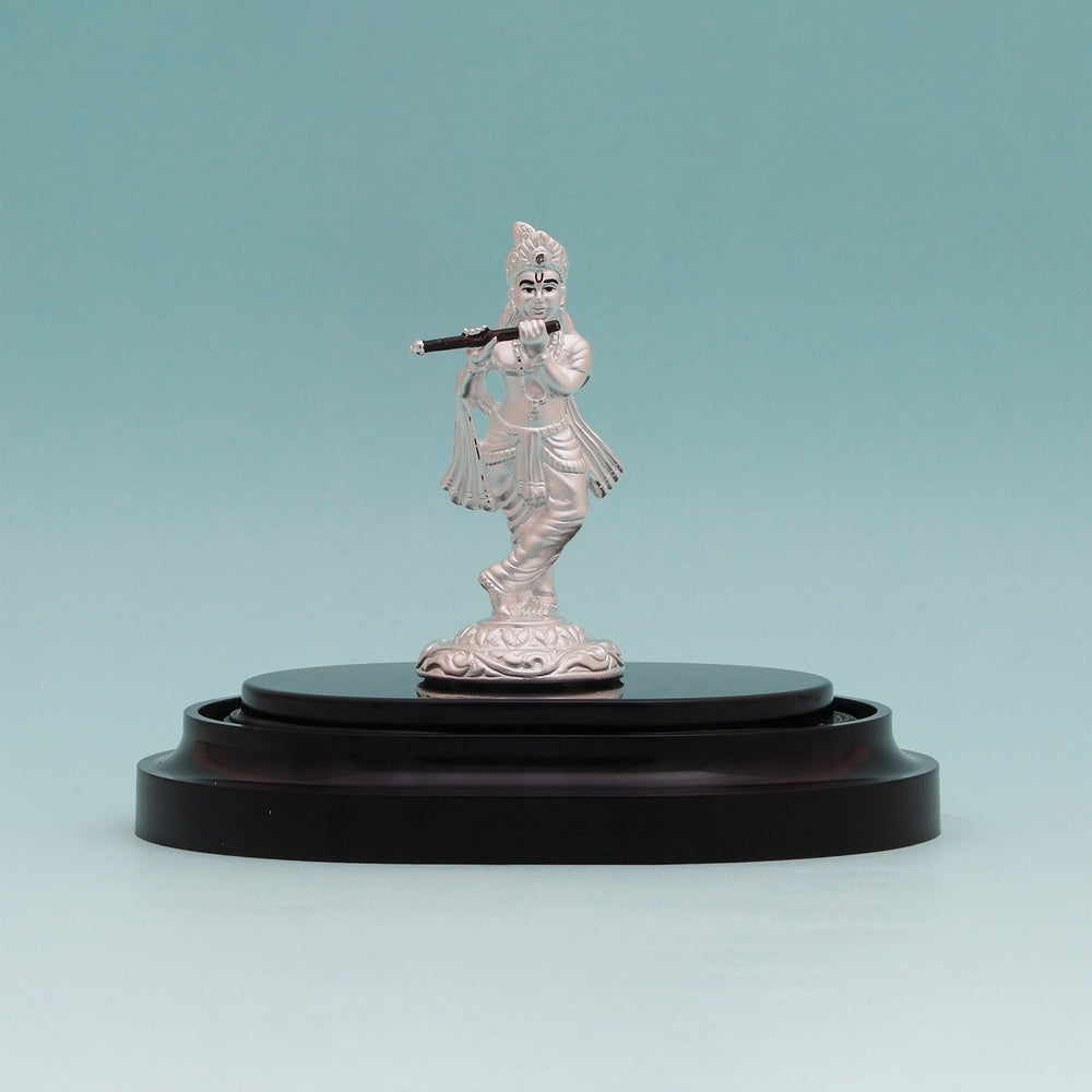 Pure Silver Krishna Idol - Intricate Design Kanha Ji Murti