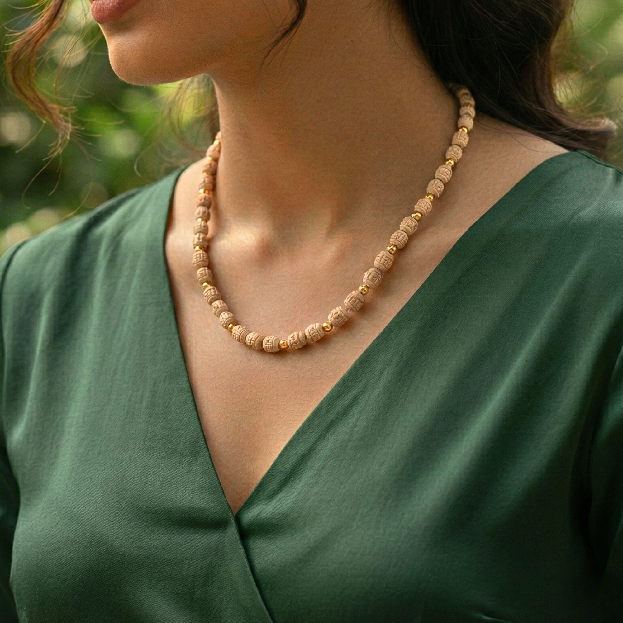 Elegant Gold Tulsi Mala Front view