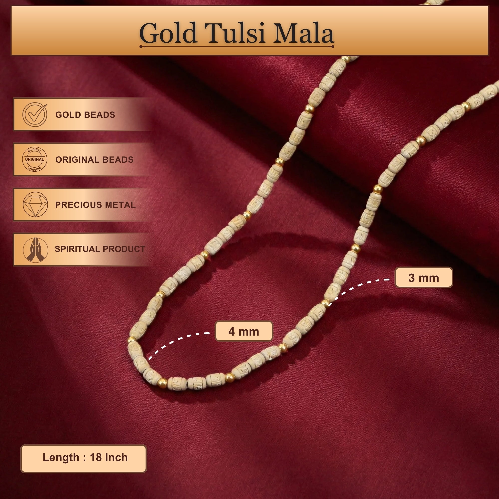 Authentic Gold Tulsi mala in neck length for daily wear