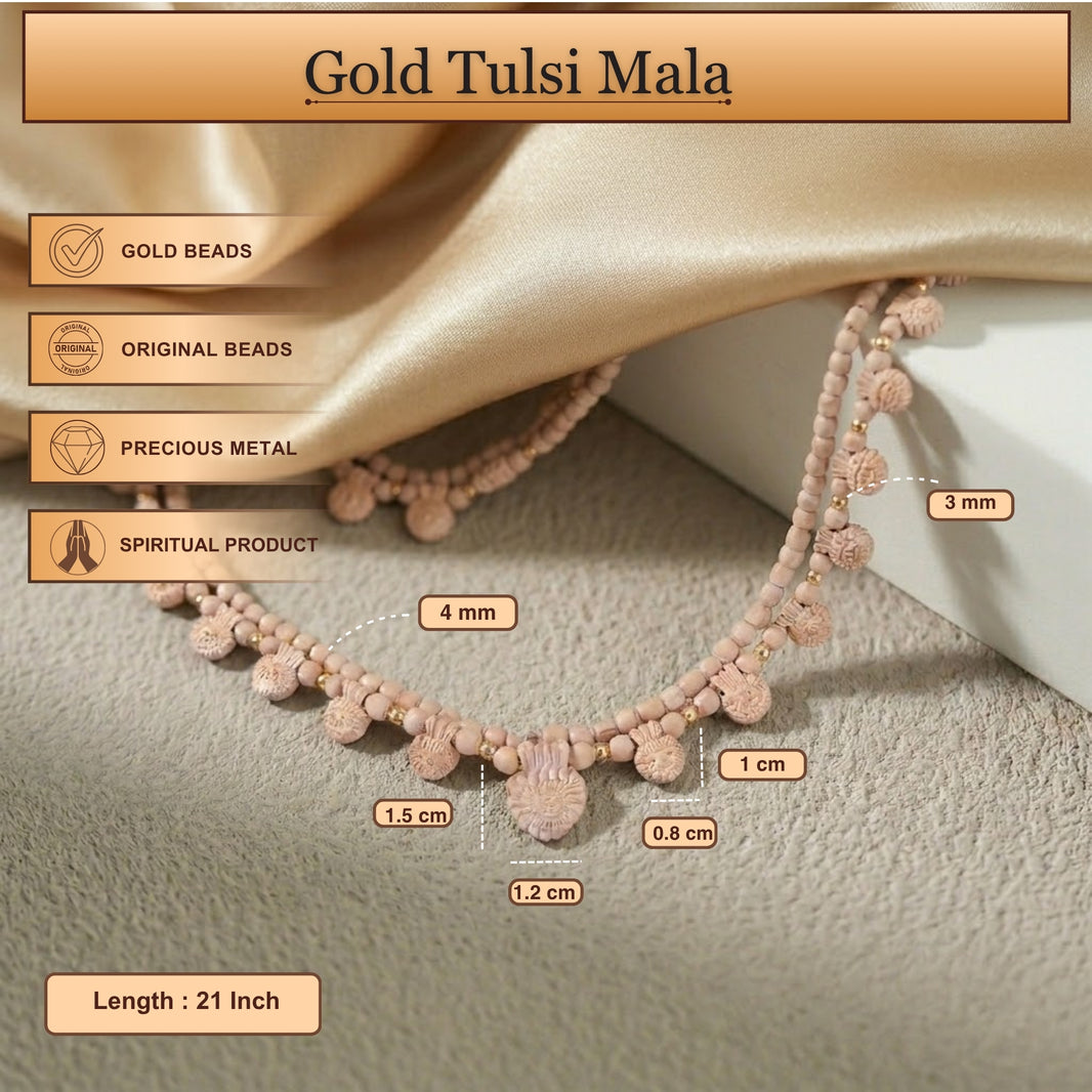 Gold Tulsi Pendant Mala – Hare Ram Hare Krishna Mahamantra Tulsi Locket Mala, Vrindavan