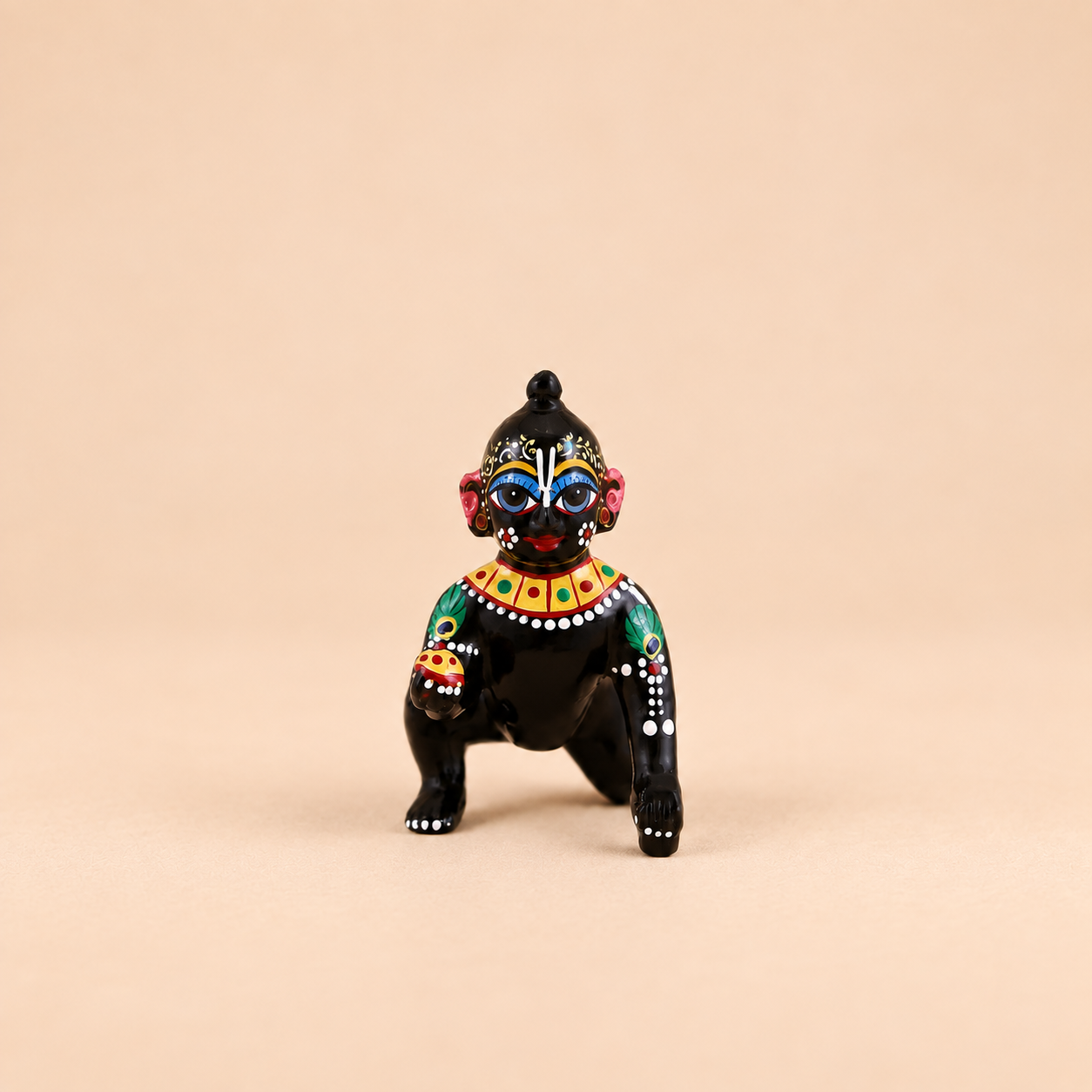 Hand-painted black crawling Laddu Gopal idol detailing