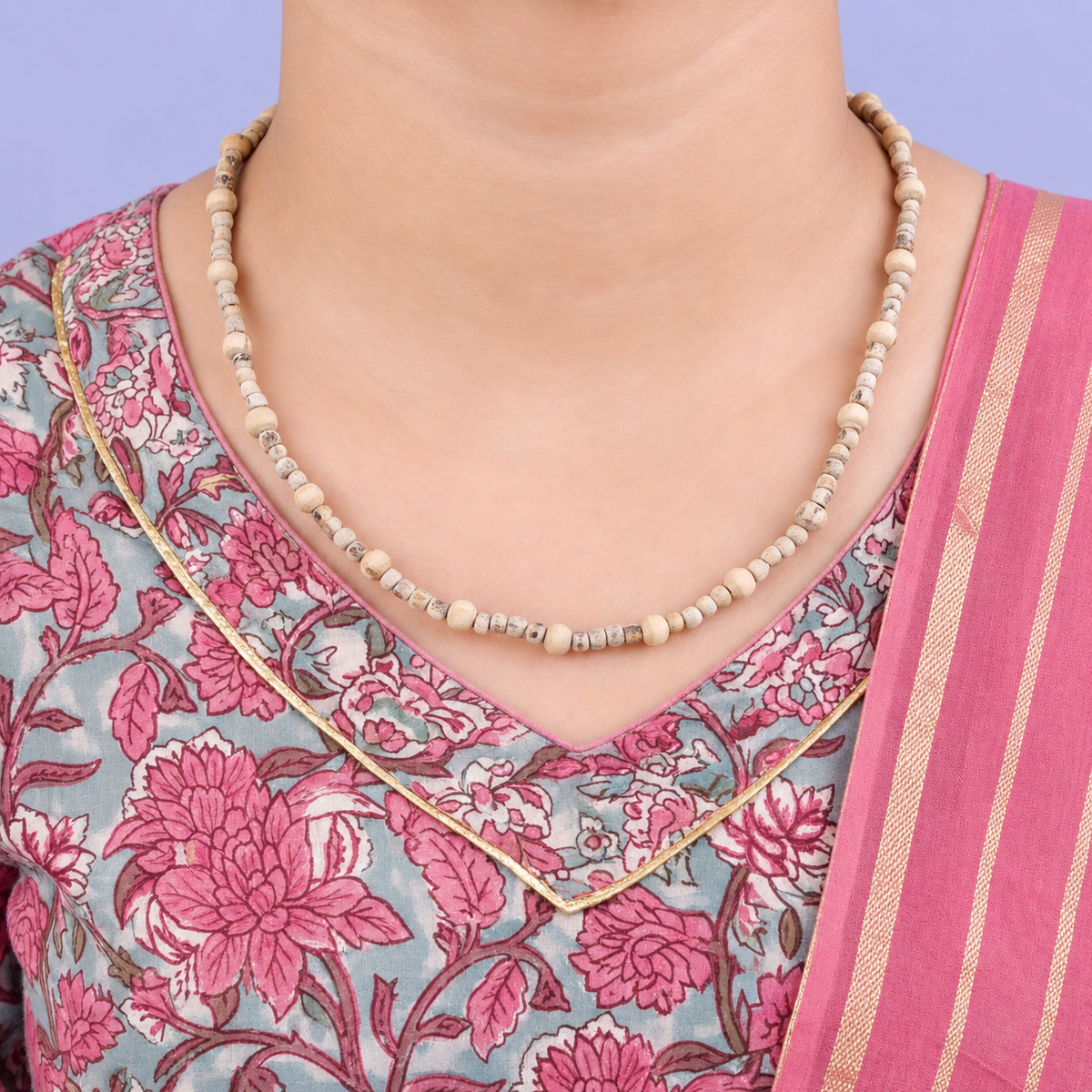 Handcrafted natural bead necklace with cream, beige and earthy accent beads 