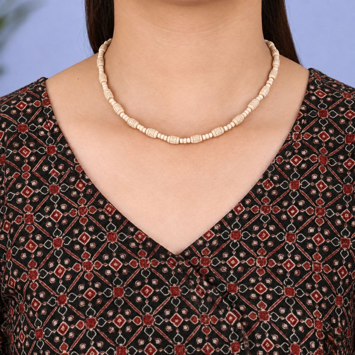 Tulsi Kanthi Mala Carved Beads