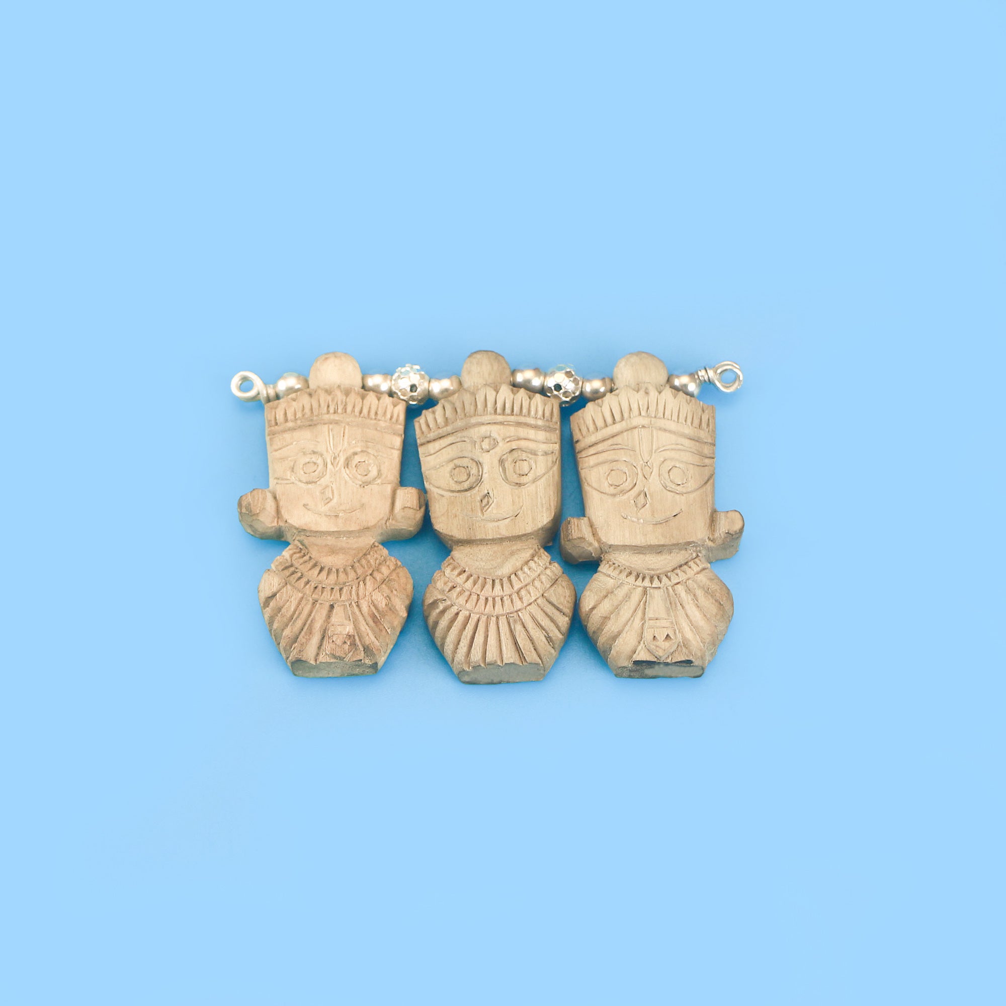 Silver Tulsi Jagannath, Balbhadra and Subhadra Pendant