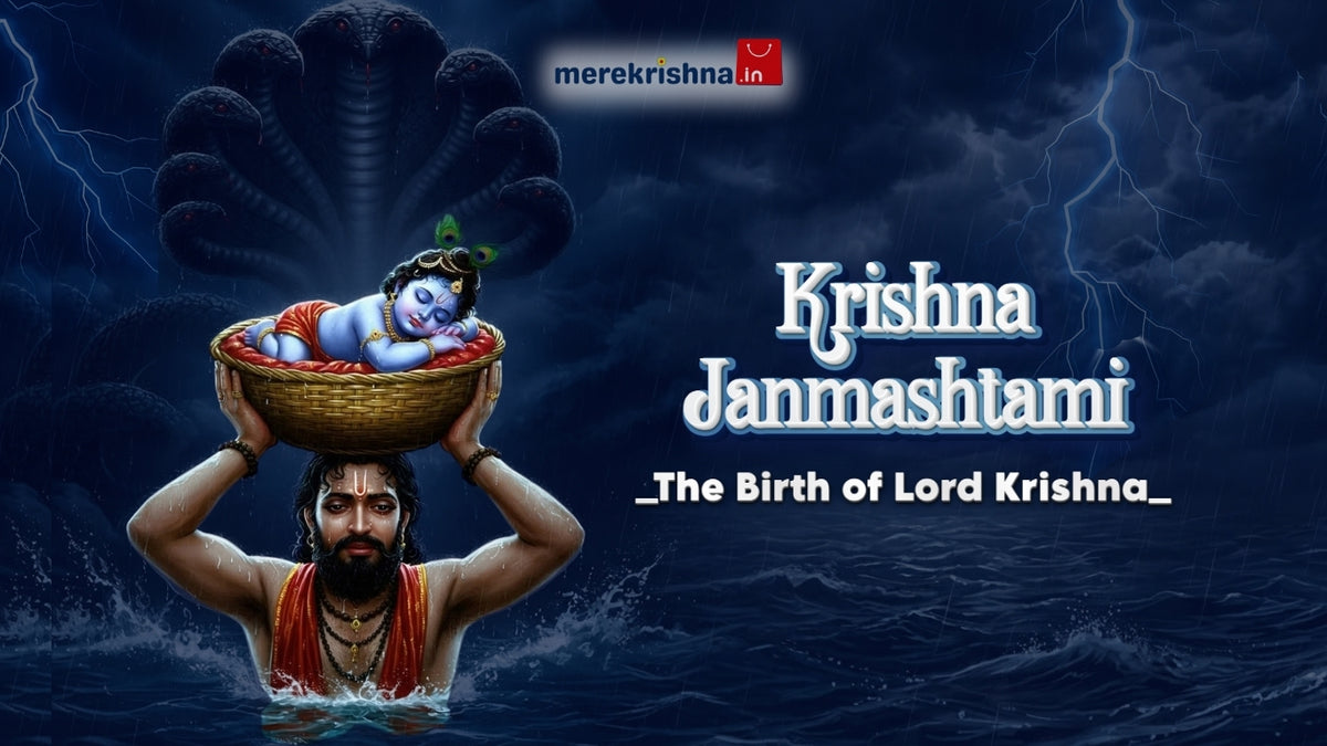 Krishna Janmashtami illustration of baby Lord Krishna crossing the Yamuna River