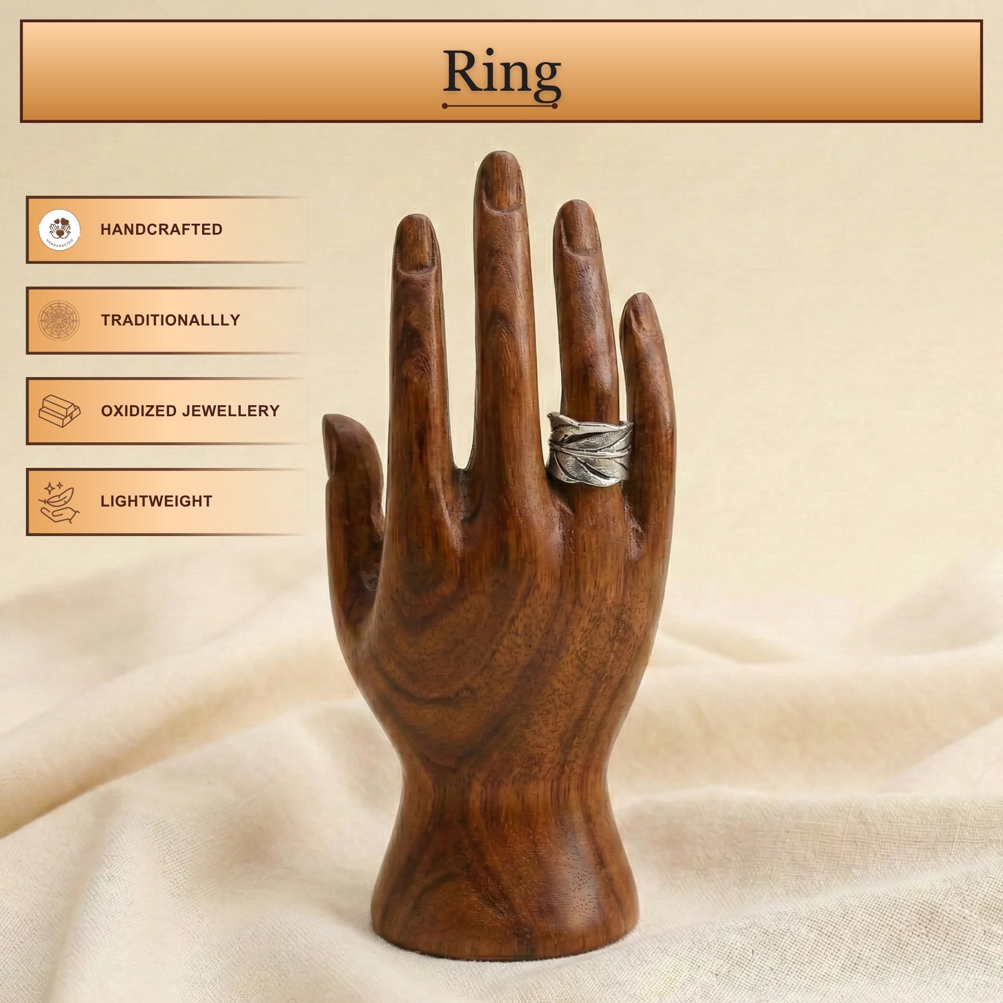 Leaf Design Ring, Handmade, Oxidized Metal, Intricate Design