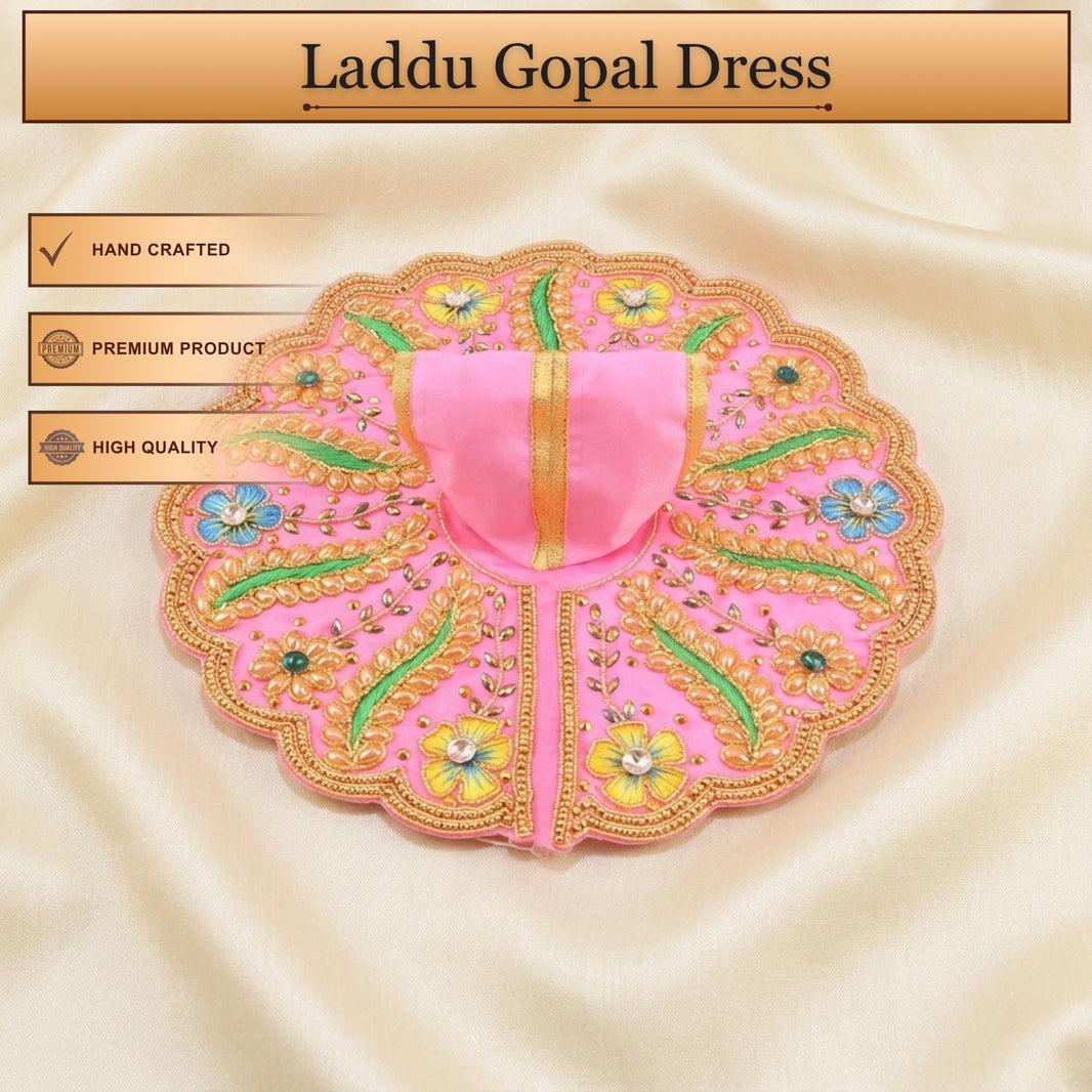 Beautiful Laddu Gopal Pink Dress - Handcrafted, Floral Work