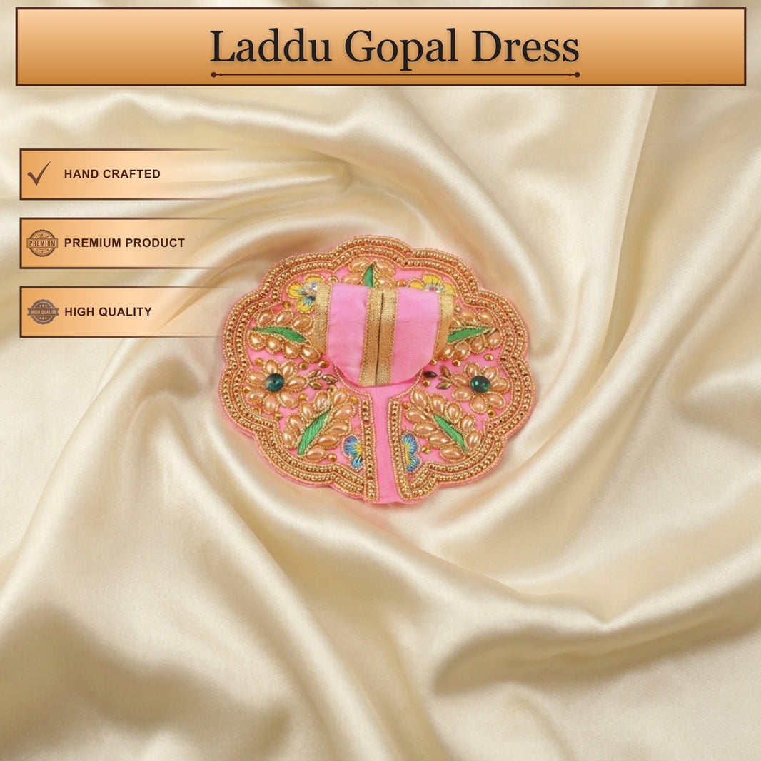 Laddu Gopal Pink Dress - Handcrafted, Peacock Design