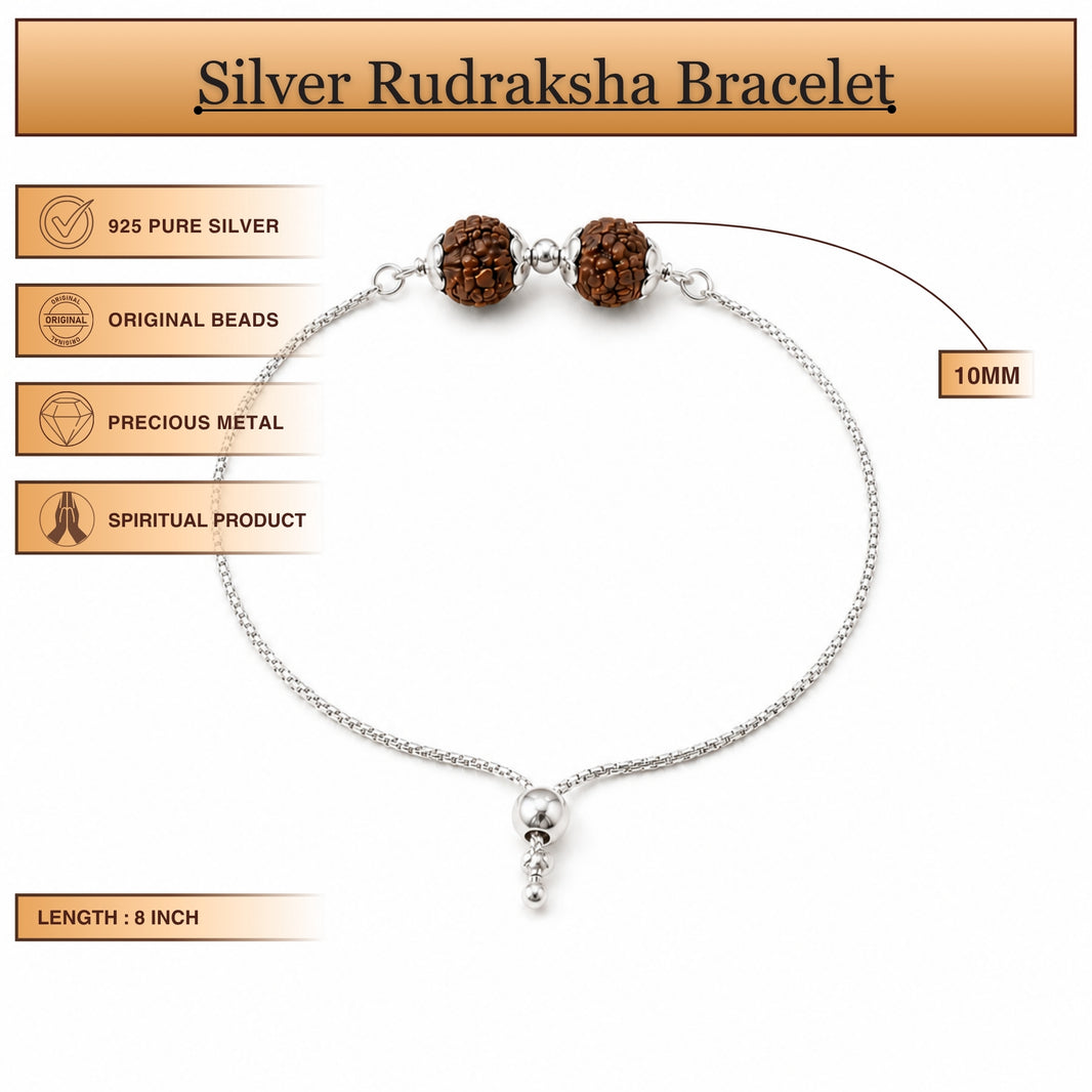 Silver Rudraksha Bracelet with Chain (Rakhi Special)
