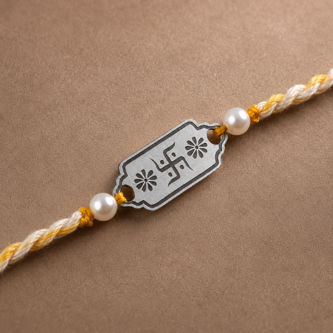 Elegant Silver Swastik Rakhi – Auspicious Raksha Bandhan Rakhi