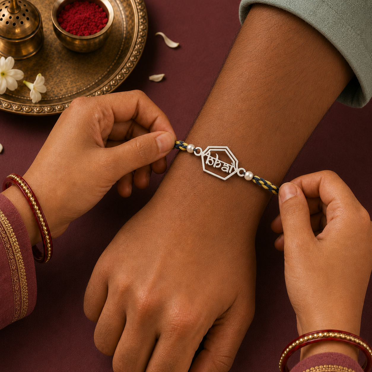 Original Silver Bhai Rakhi Profile View