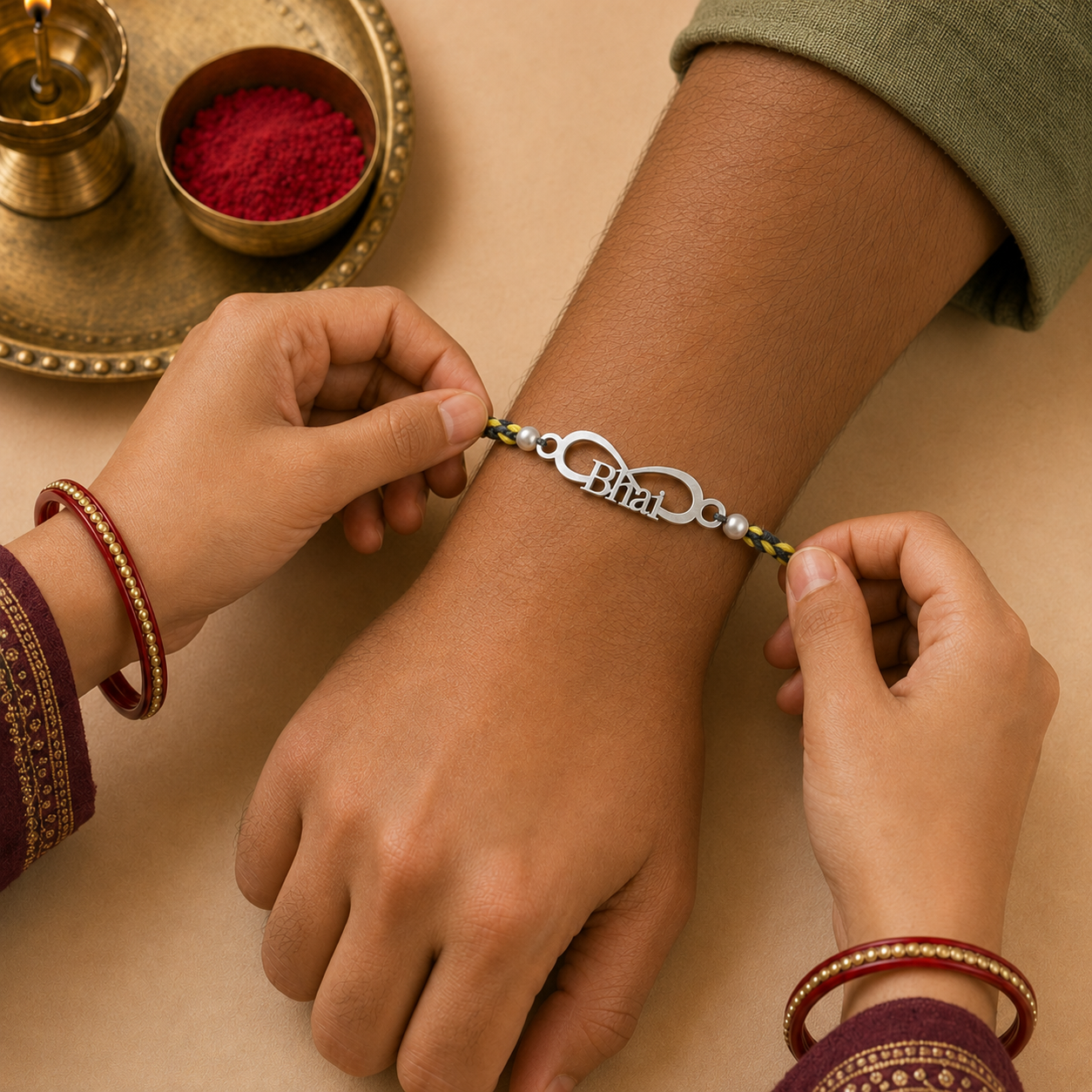 Silver Bhai Rakhi with pearl beads profile picture
