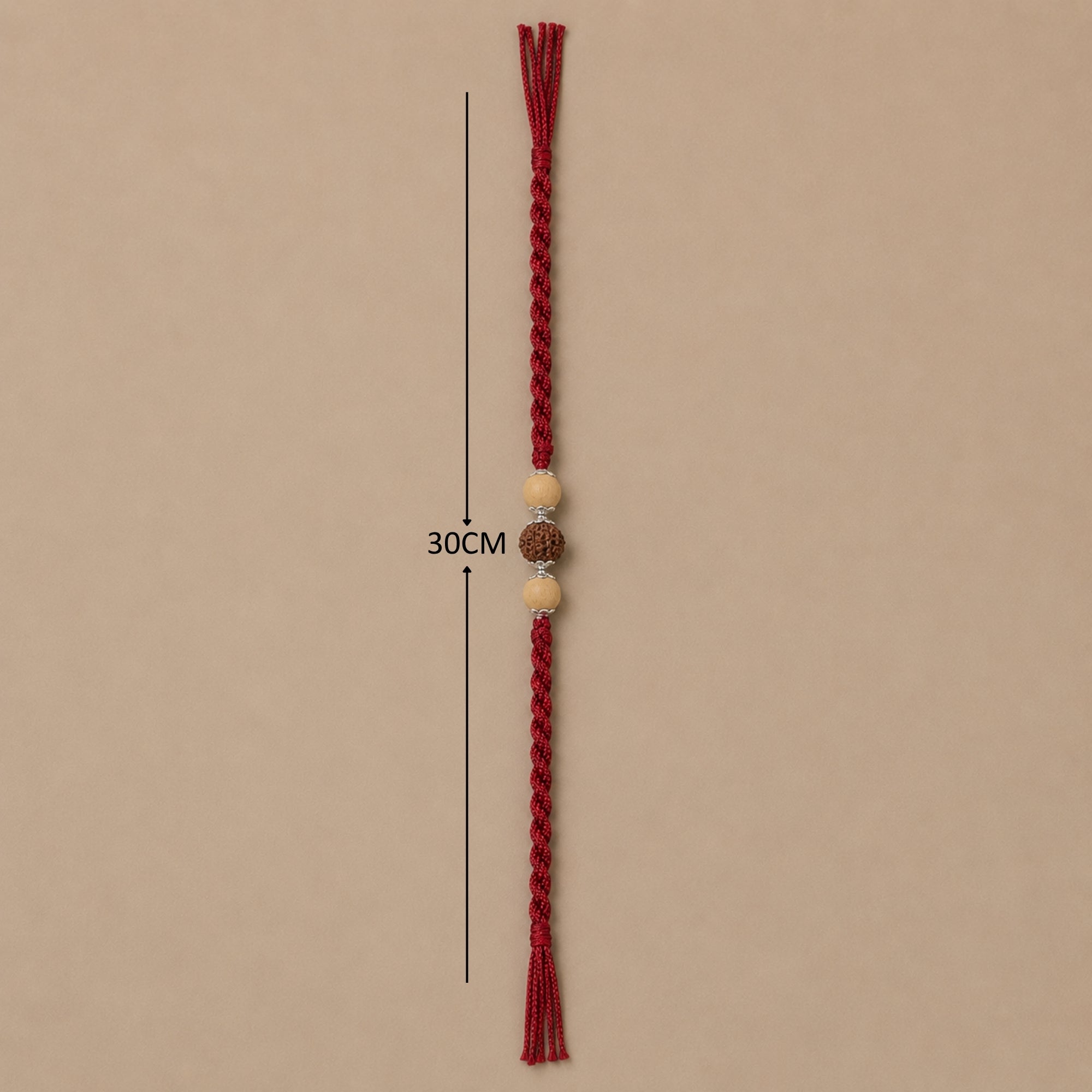 Premium Pure Silver Tulsi Rudraksha Rakhi for Brother size and dimension measurement reference