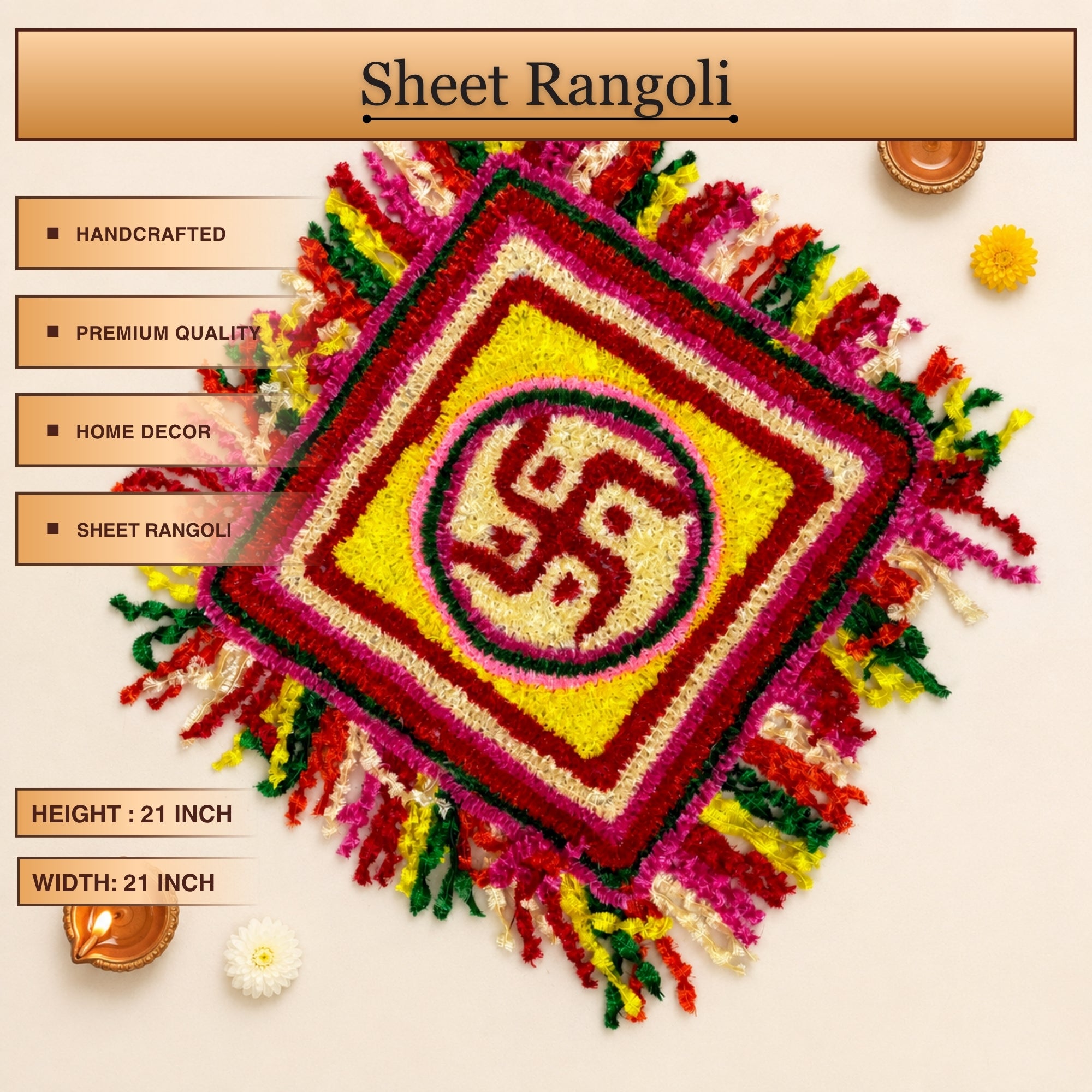 Textured Swastik lotus rangoli mat layout for pooja room and entrance decoration