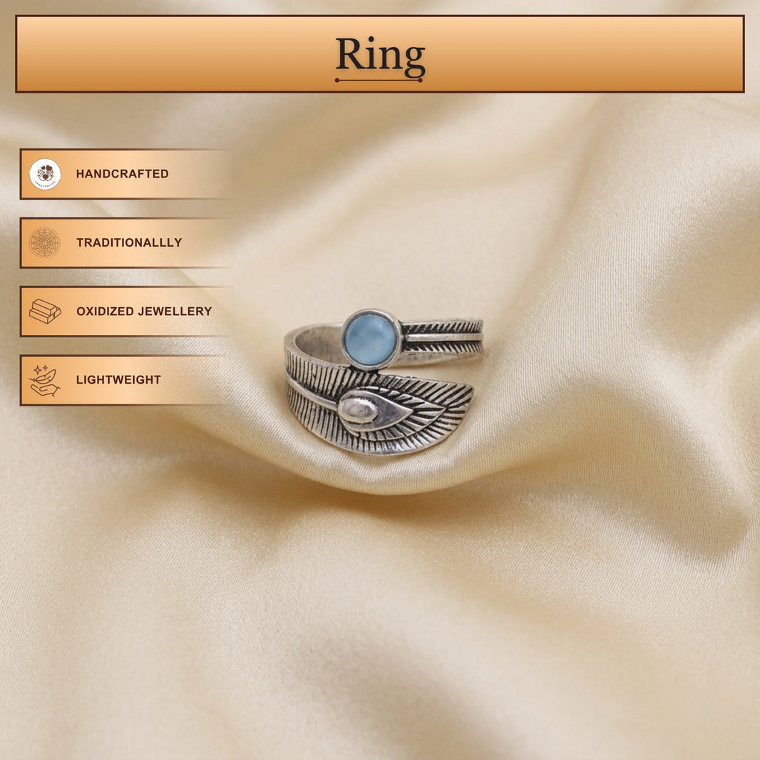 Mor Pankh Design Metal Ring, Stone Studded