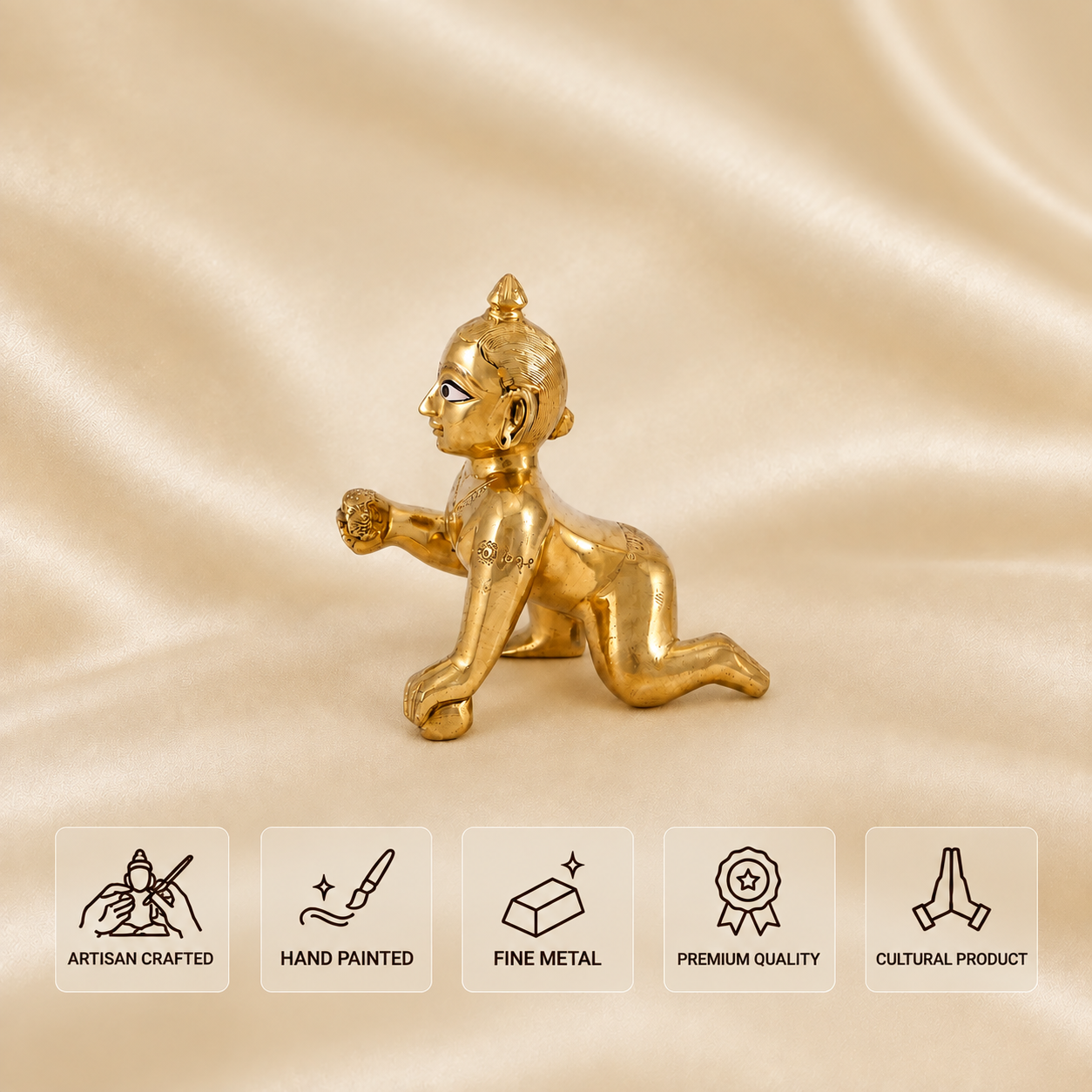 Handcrafted gold Laddu Gopal idol in a crawling pose 
