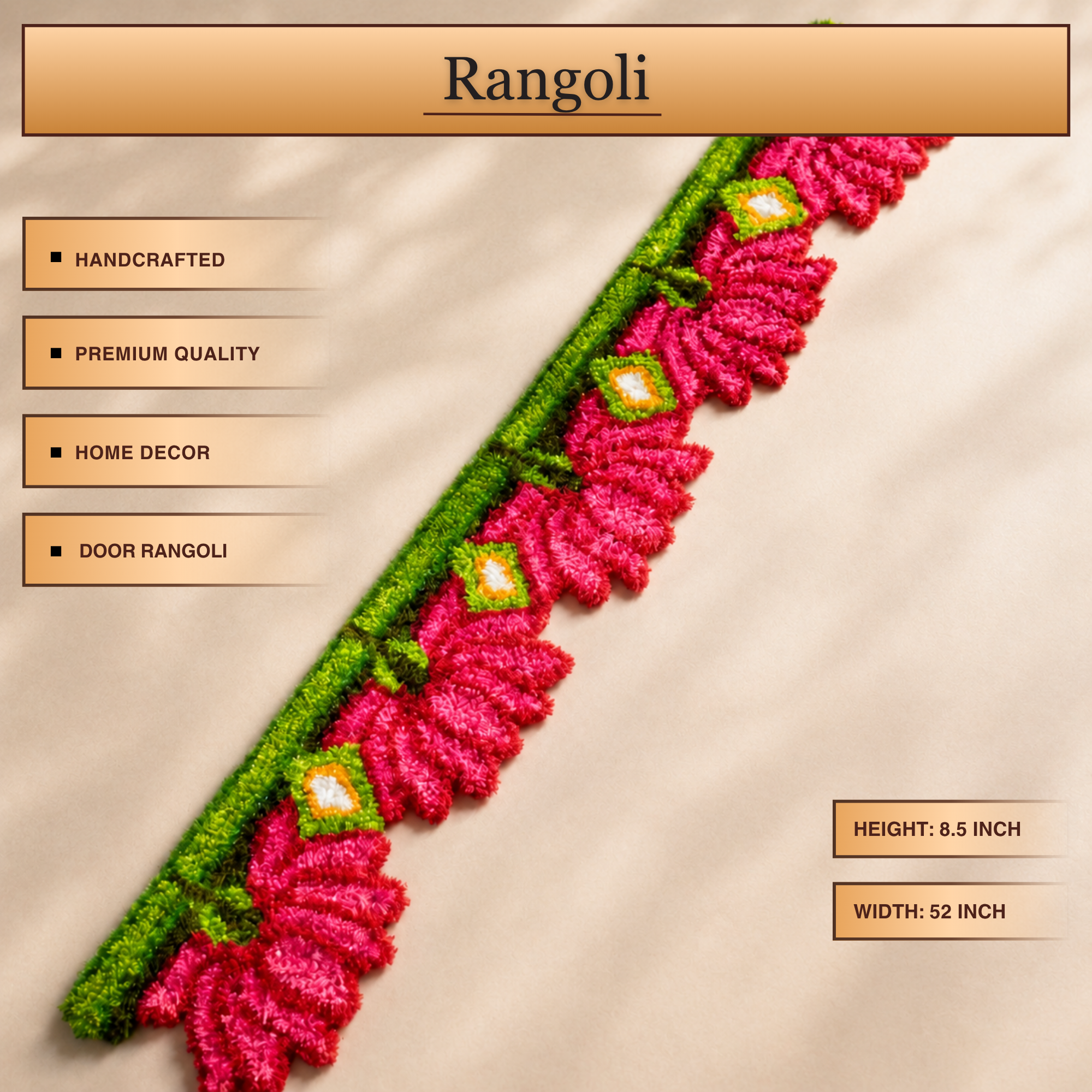 Handmade Woolen Lotus Rangoli Toran product features and placement details