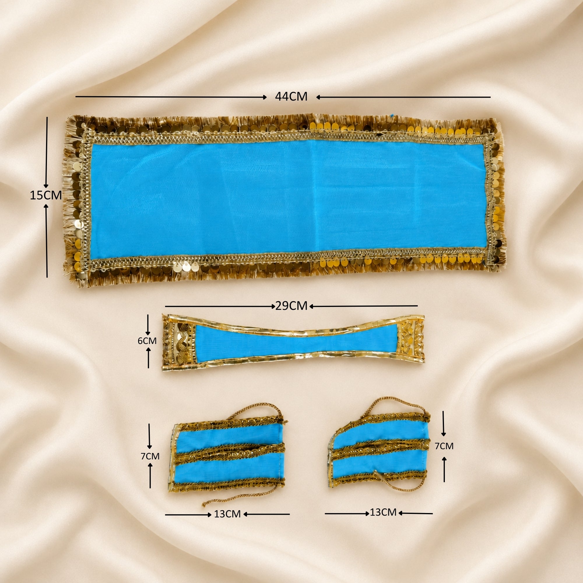 Size measurement and dimension guide for Radha Krishna blue poshak set