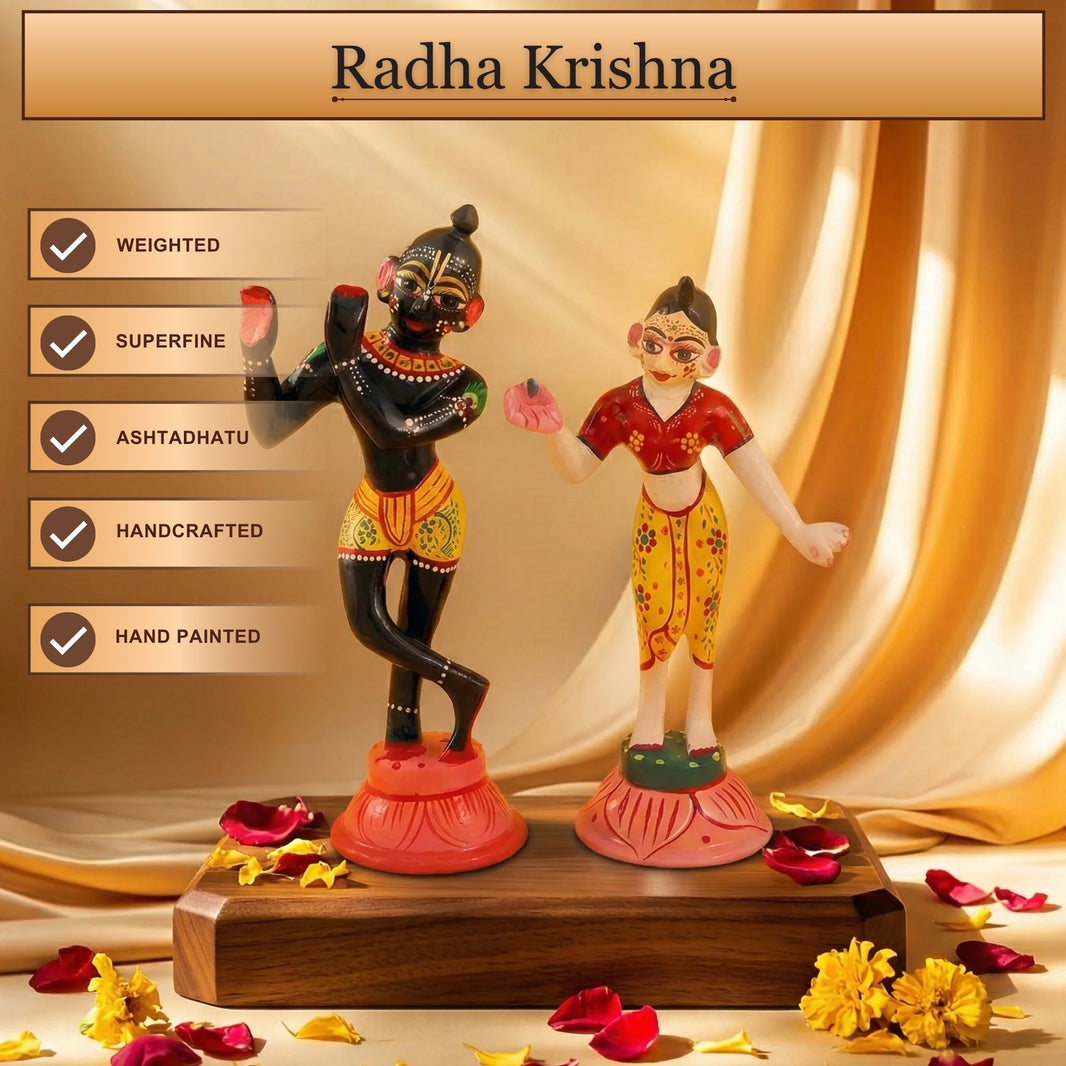 Ashtadhatu Radha Krishna Yugal Jodi Idol - Hand Painted Beautiful Kanha Ji with Fully Makeup Kishori Ji