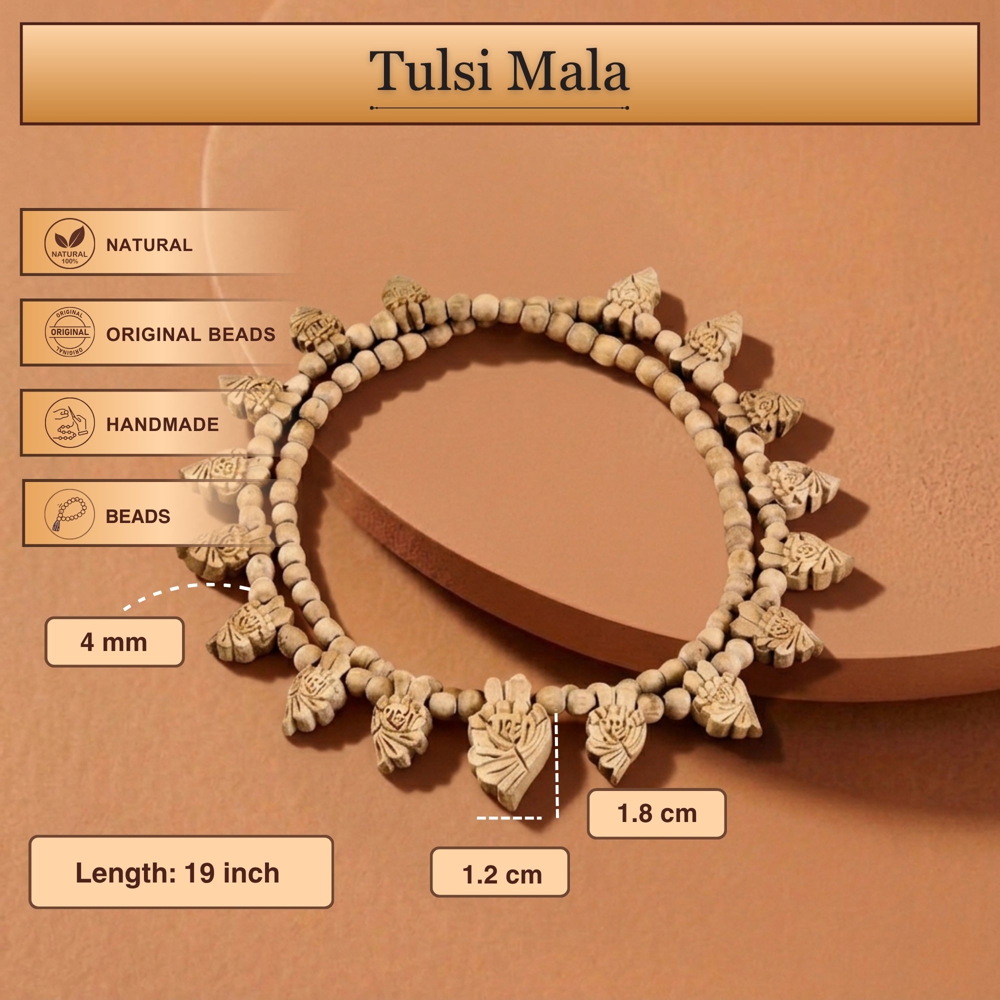 Radha Name Tulsi Kanthi Mala – Small Beads with Carved Pendant