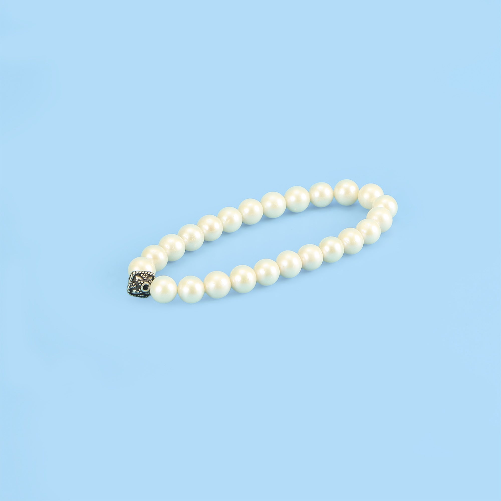 Silver Moti Bracelet – White Pearls with Sterling Silver Beads
