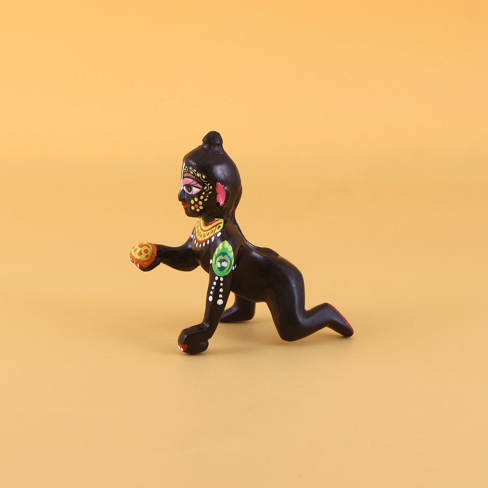 Black Laddu Gopal Ashtadhatu Idol - Hand Painted Unique Design with Attractive Eyes