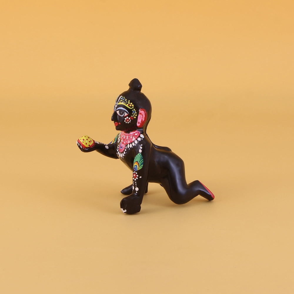 Black Laddu Gopal Brass Idol with Hand Painted Shringar, Vrindavan