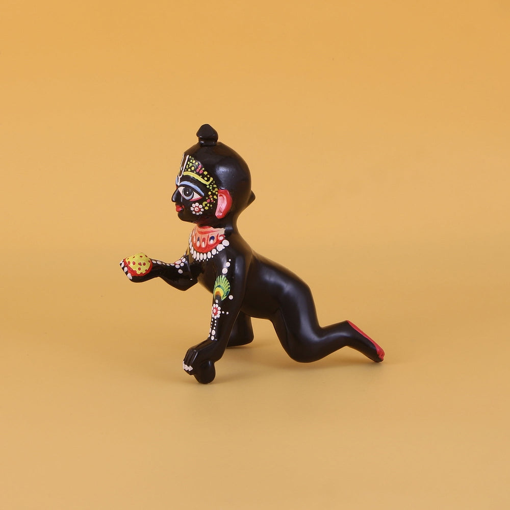 Little Black Laddu Gopal Brass Idol - Hand Painted Beautiful Shringar Bal Gopal