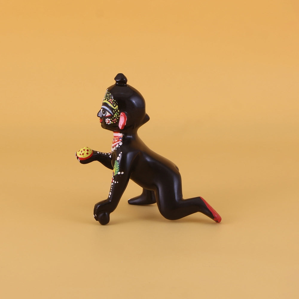 Black Laddu Gopal Brass Idol - Decorative Shringar Bal Krishna