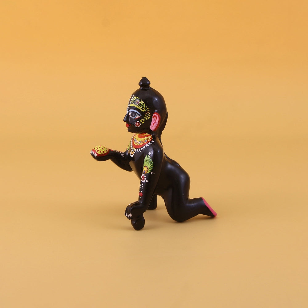 Black Laddu Gopal Brass Idol - Beautiful Hand Painted Shringar Baby Krishna