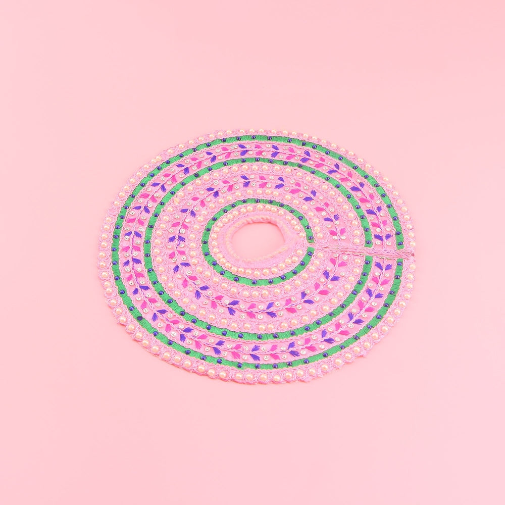 Laddu Gopal Pink Dress - Handcrafted Thread Work with Patka