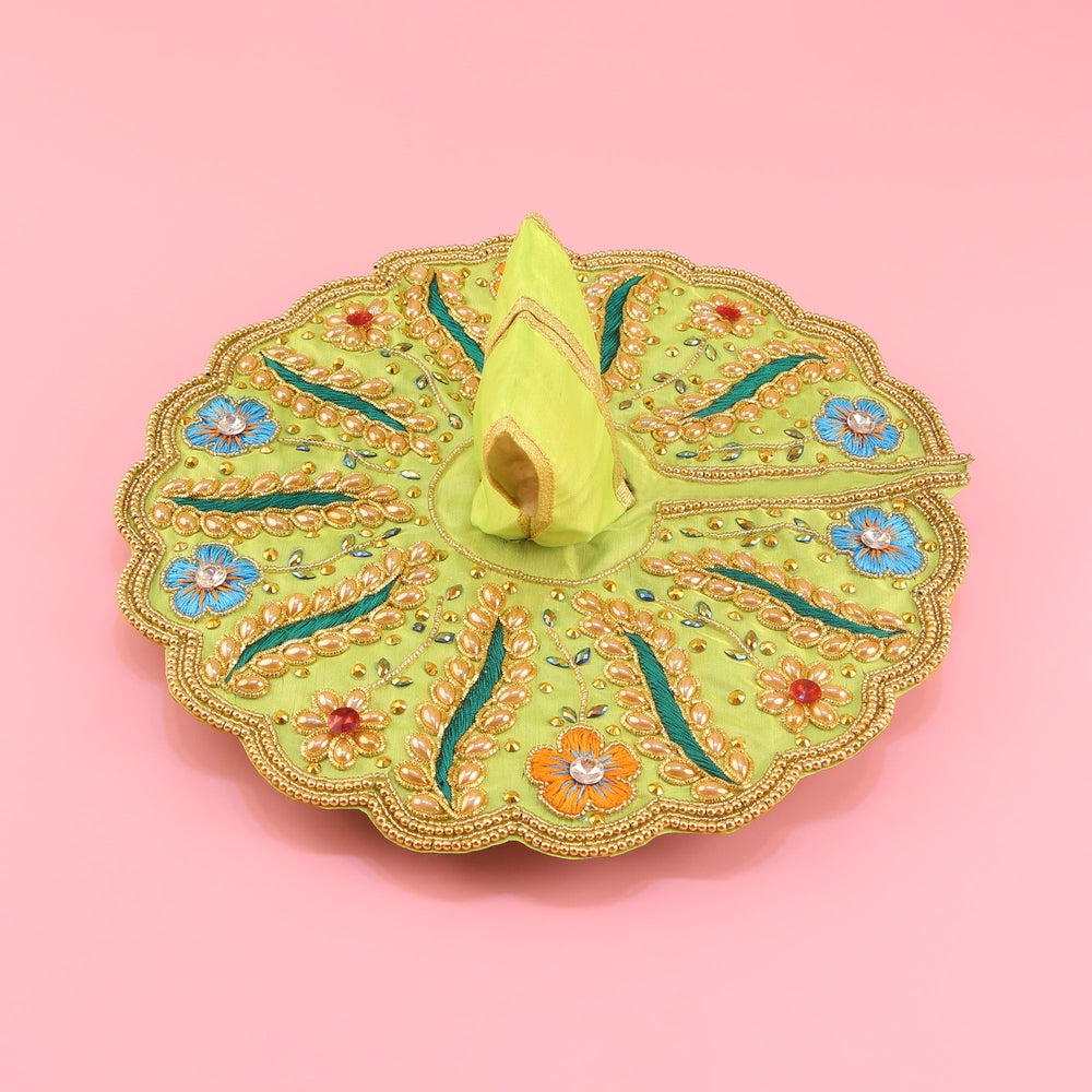 Laddu Gopal Green Dress - Handcrafted, Floral & Peacock Design