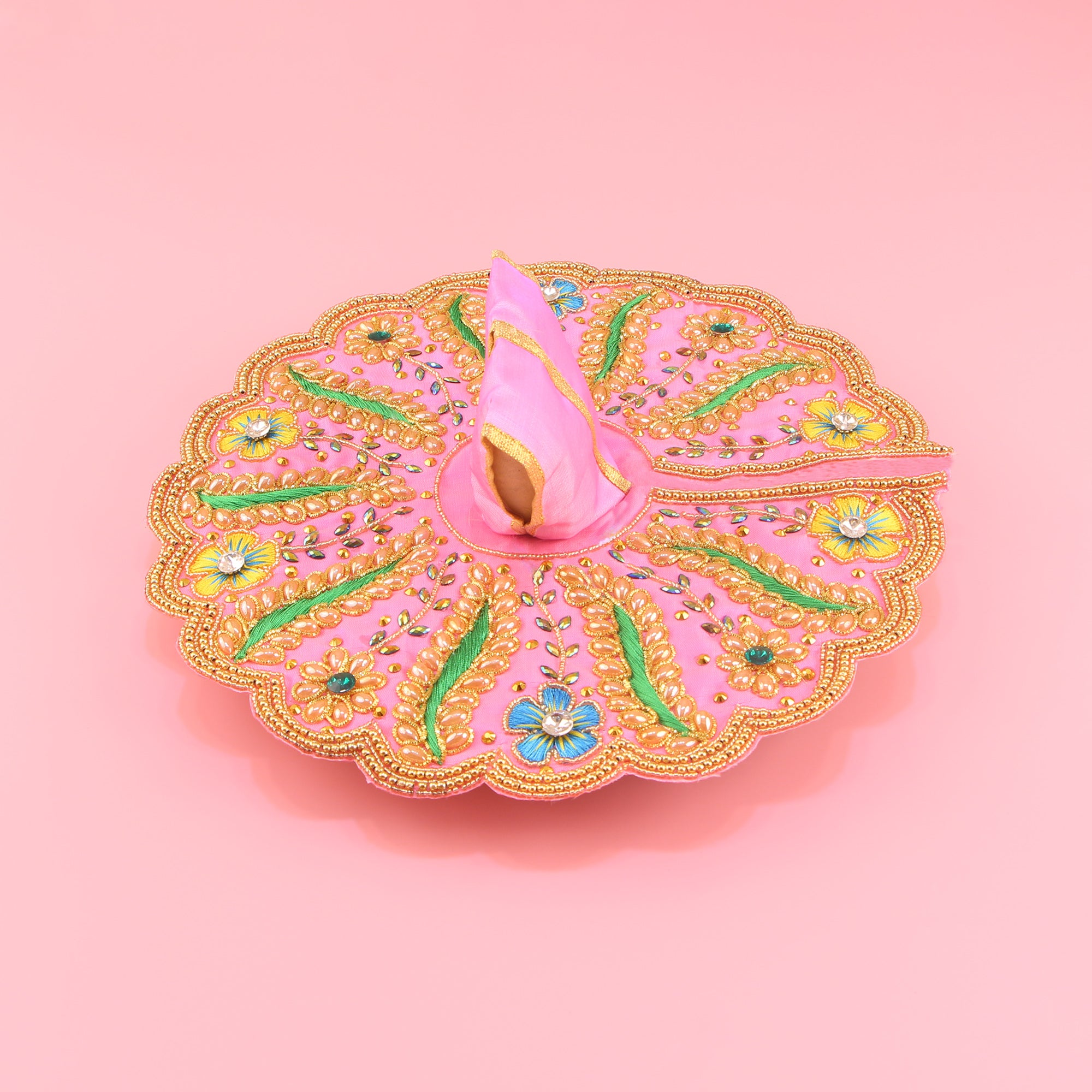 Laddu Gopal Pink Dress - Handcrafted, Peacock Design, Size 5