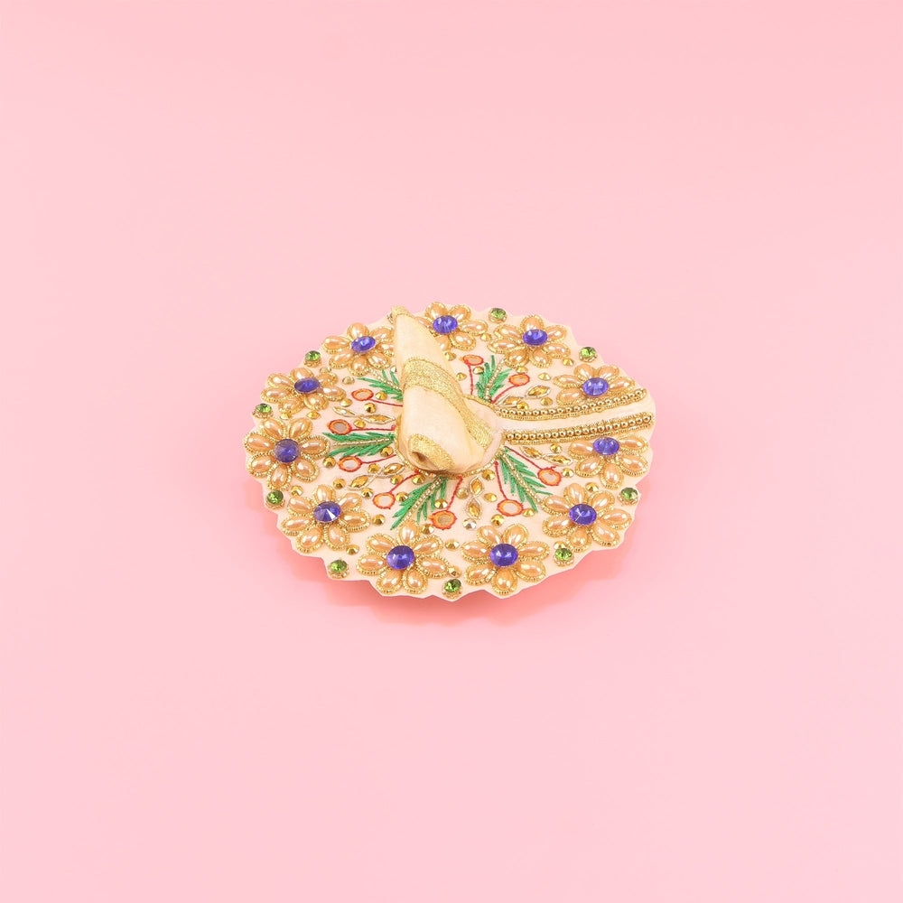 Handmade Laddu Gopal Cream Dress - Mirror Work, Heavy Kanha Ji Poshak