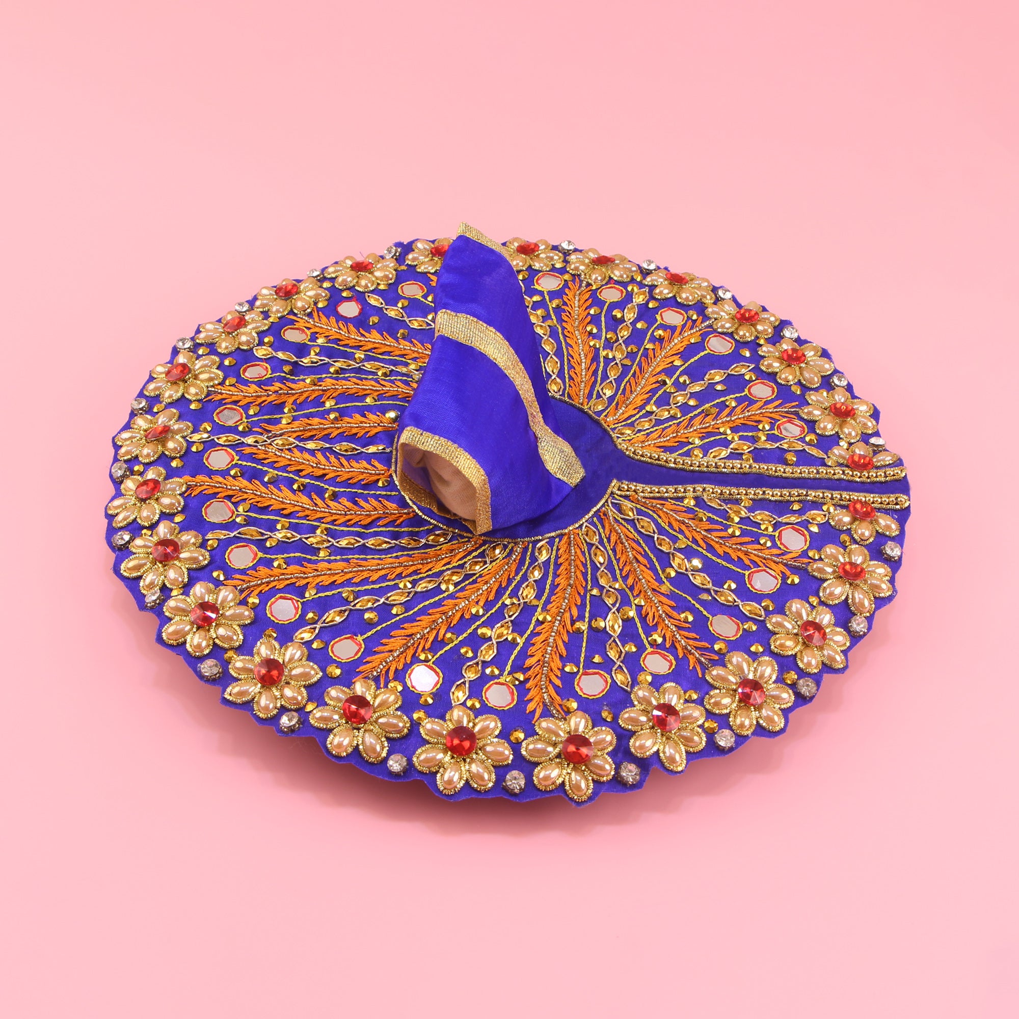 Laddu Gopal Blue Dress - Handcrafted, Peacock Design, Mirror Work
