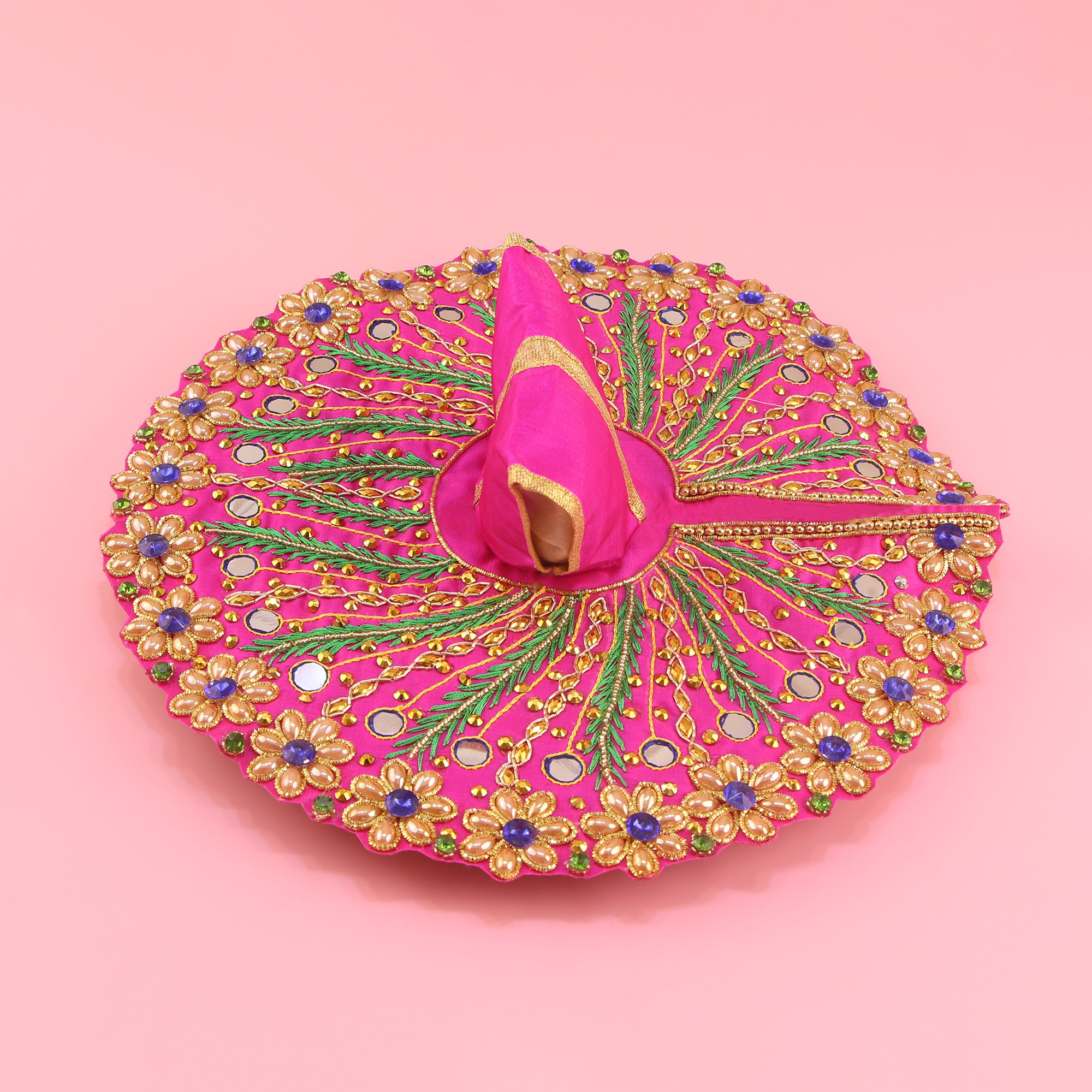 Laddu Gopal Pink Dress - Handcrafted, Peacock Design, Mirror Work, Size 4