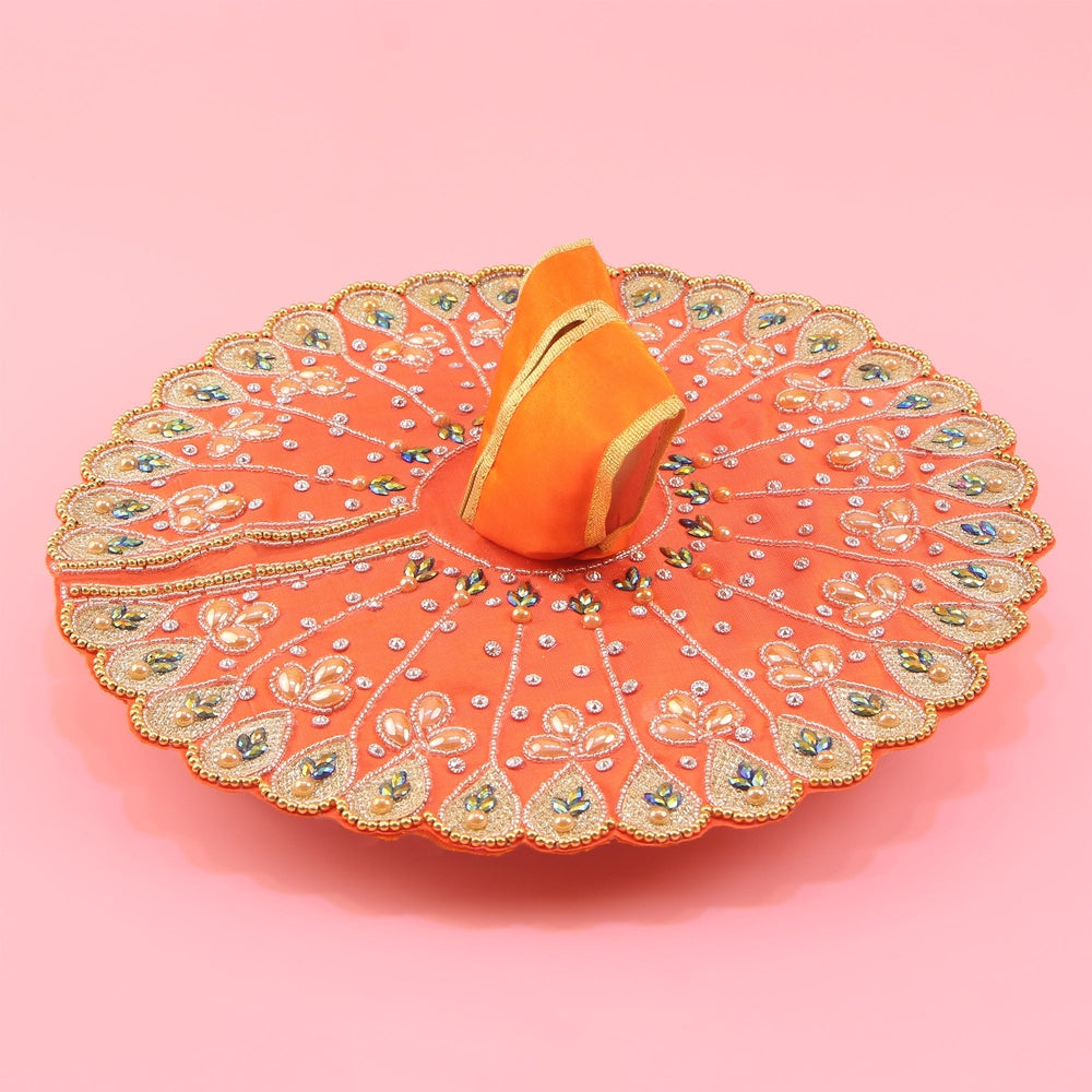 Laddu Gopal Orange Dress - Handcrafted, Peacock Design