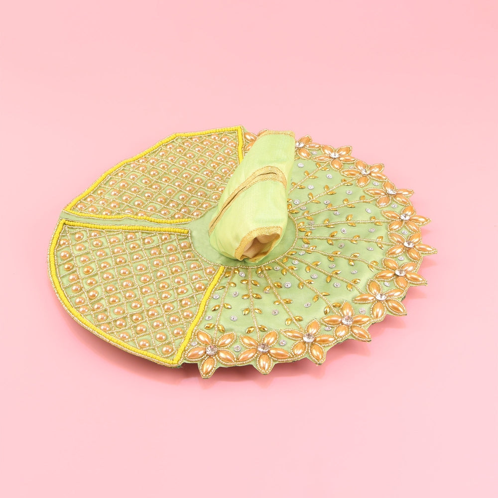 Beautiful Laddu Gopal Green Dress - Golden Floral Design Poshak