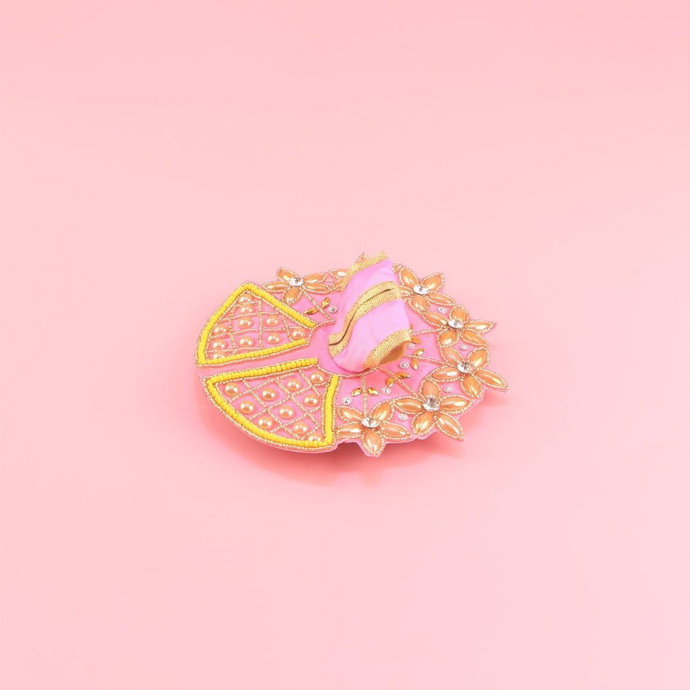 Laddu Gopal Pink Dress - Handcrafted, Golden Floral