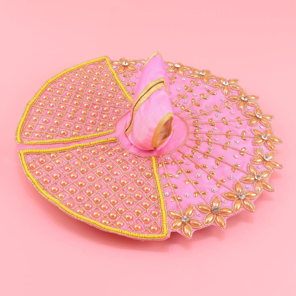 Laddu Gopal Pink Dress - Handcrafted, Golden Floral Work Kanha Ji Poshak