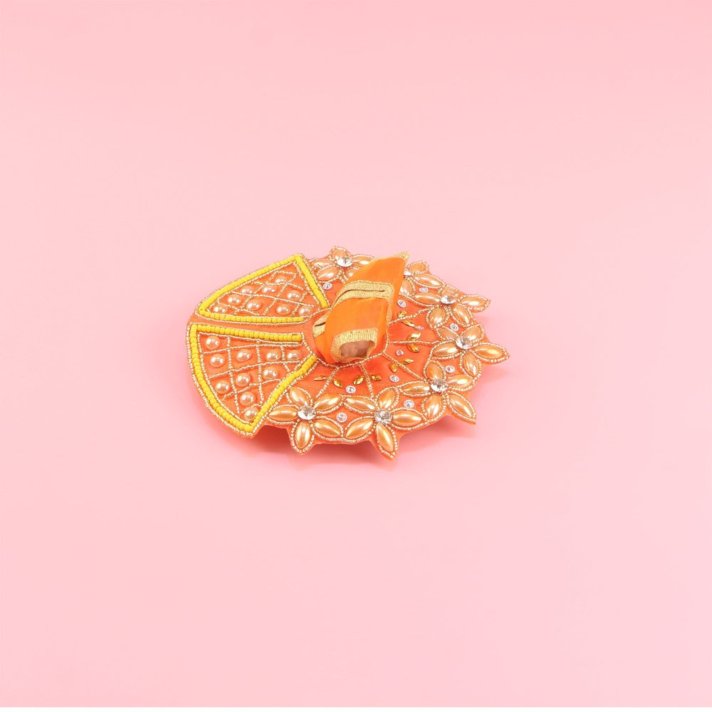 Laddu Gopal Orange Dress - Handcrafted, Golden Floral Design Bal Gopal Poshak