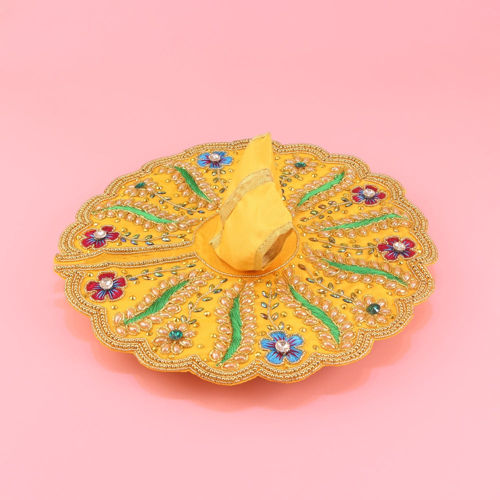 Handmade Laddu Gopal Yellow Dress -  Floral & Leaf Design Poshak