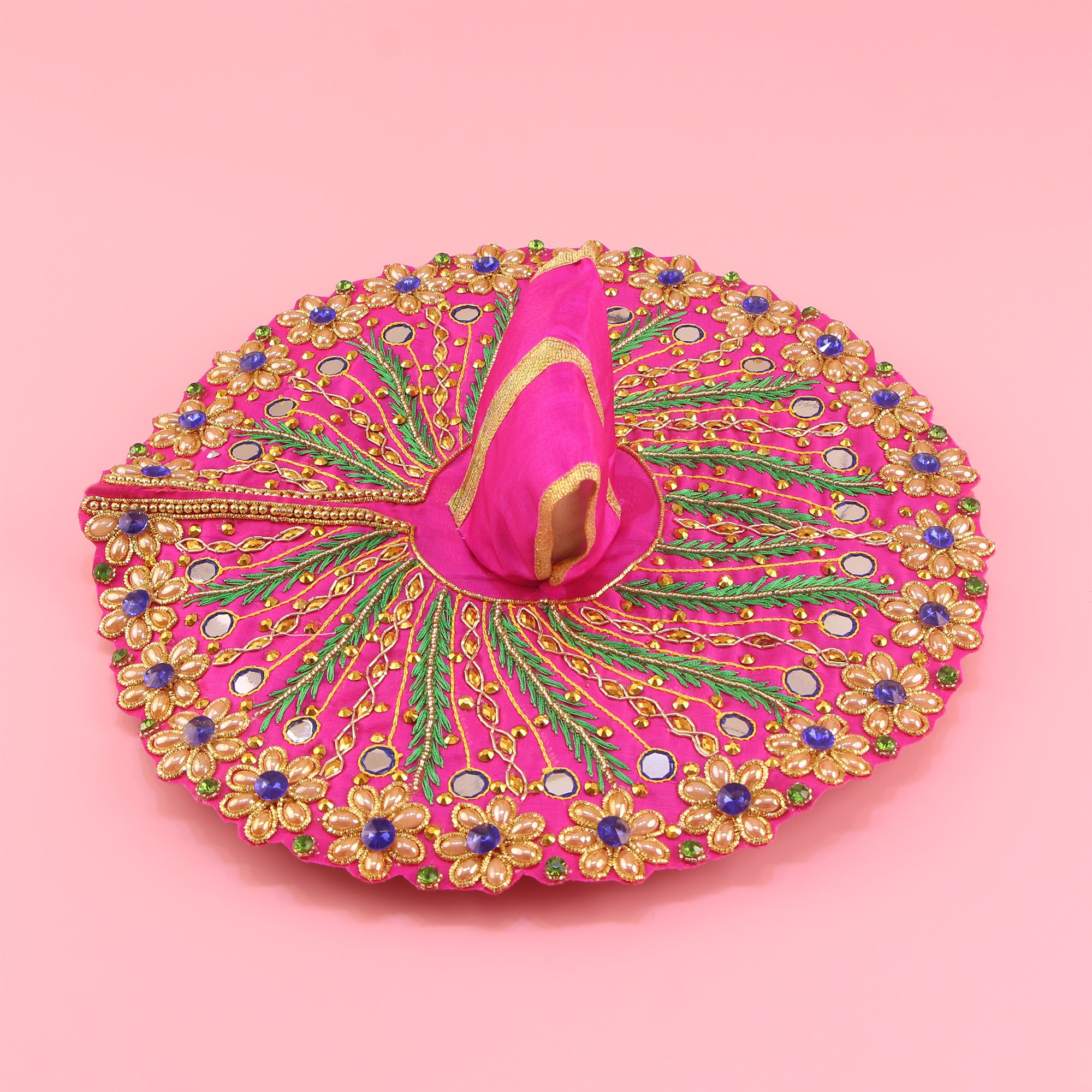 Laddu Gopal Pink Dress - Handcrafted, Peacock Design, Mirror Work, Size 6