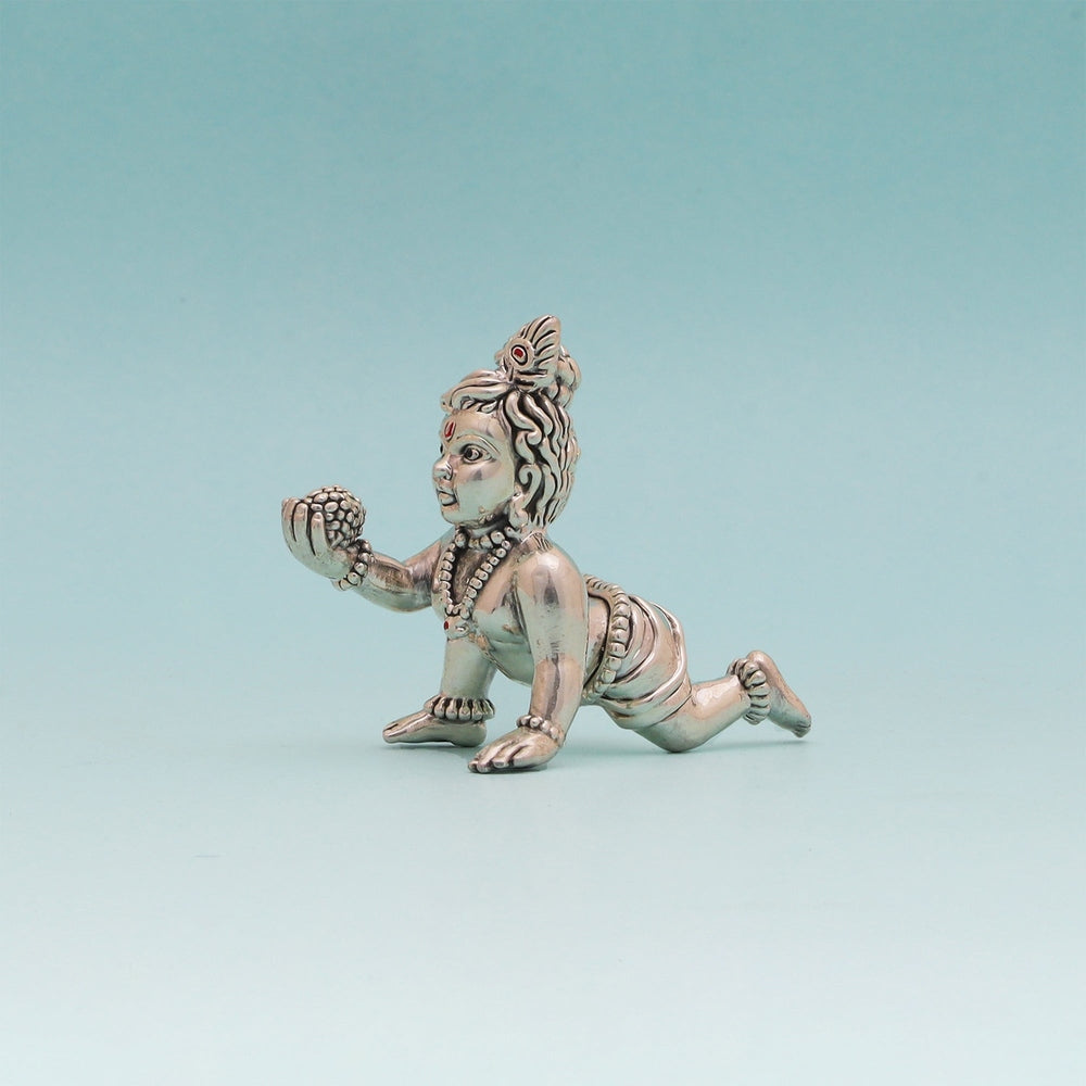 Laddu Gopal Silver Idol - Intricate Design Small Kanha Ji