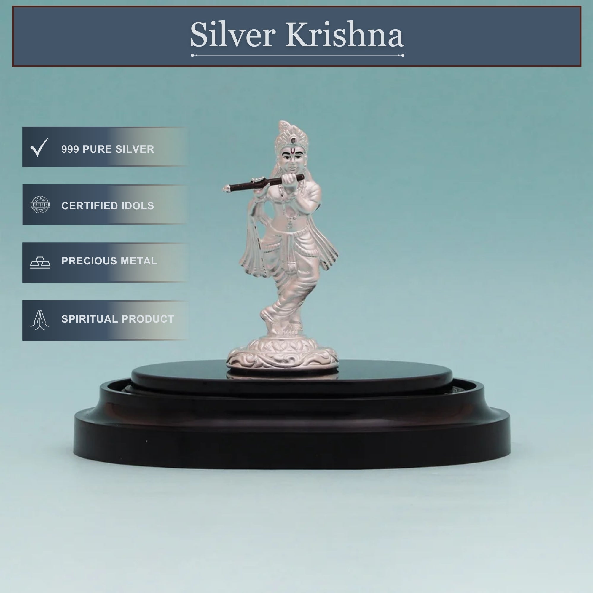 Pure Silver Krishna Idol - Intricate Design Kanha Ji Murti