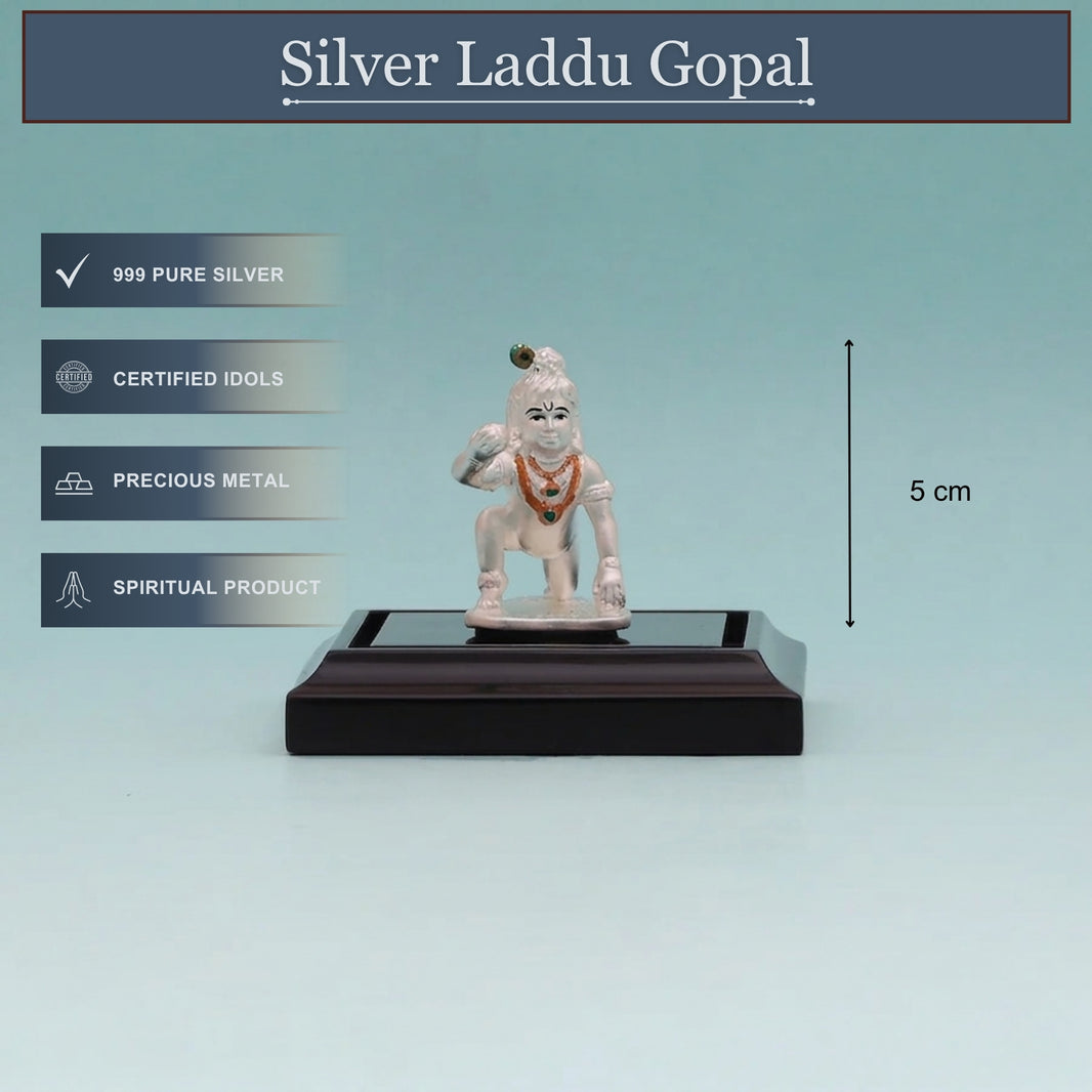 Pure Silver Laddu Gopal Idol - Attractive Design Small Murti