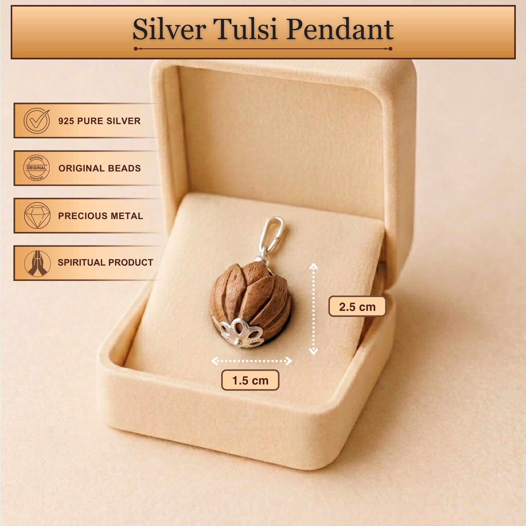 Pure Silver Tulsi Lotus Pendant