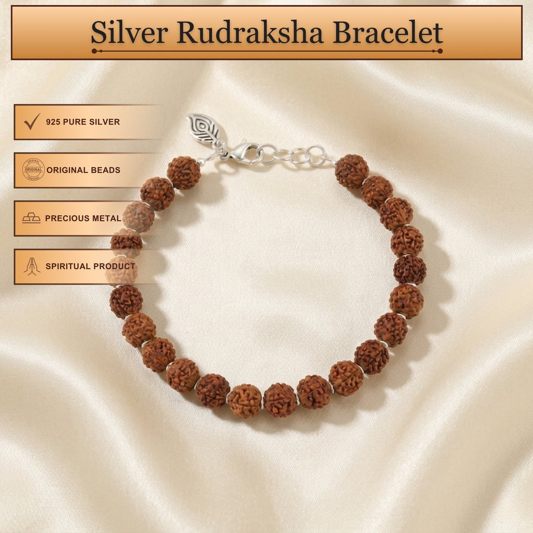 Handcrafted Rudraksha Bracelet – Pure Silver Hooked Design